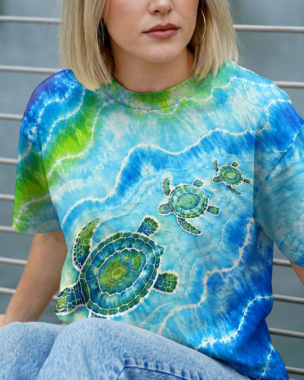 THREE SEA TURTLES WAVES BURST ALL OVER PRINT  - TLNT2606263