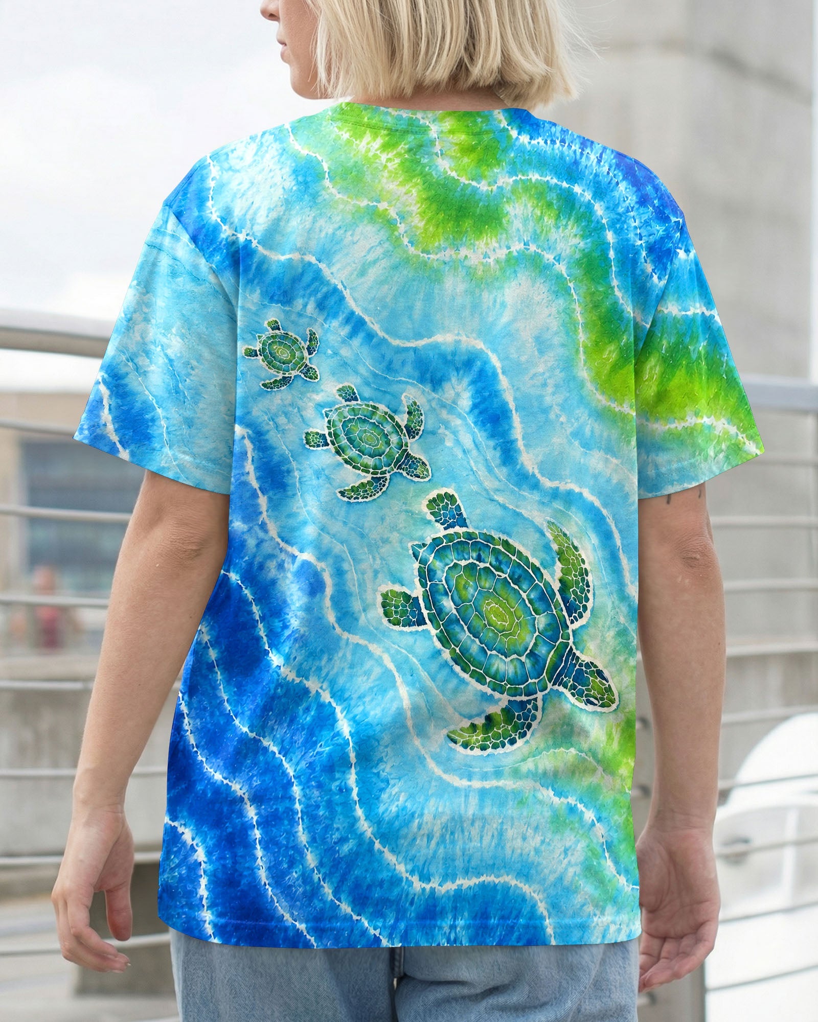 THREE SEA TURTLES WAVES BURST ALL OVER PRINT  - TLNT2606263