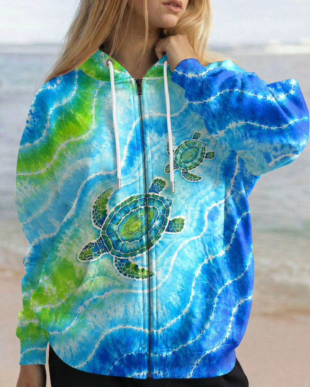 THREE SEA TURTLES WAVES BURST ALL OVER PRINT  - TLNT2606263