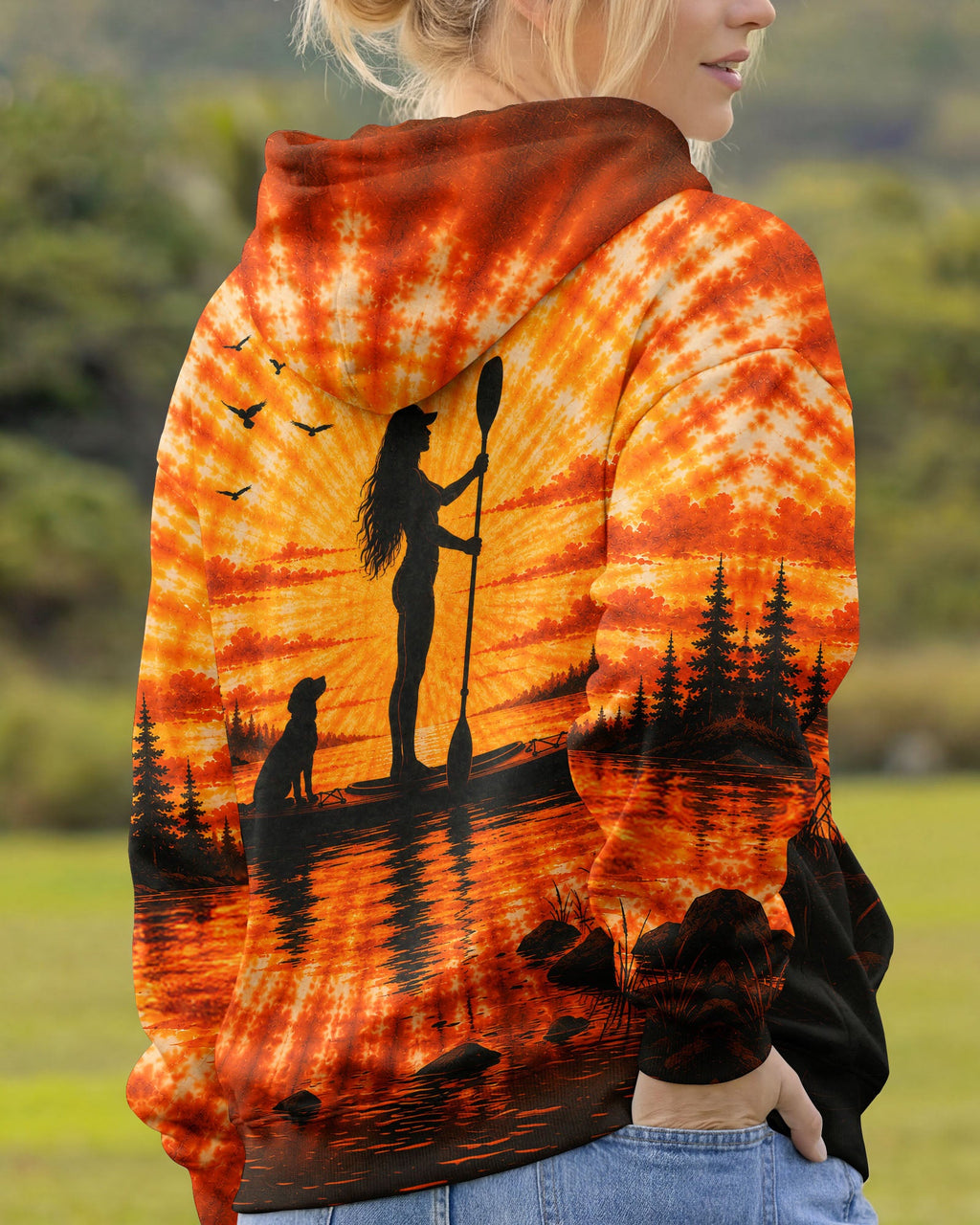 KAYAK LAKE DAY WITH DOG ORANGE SUNSET ALL OVER PRINT - TLNT2906263