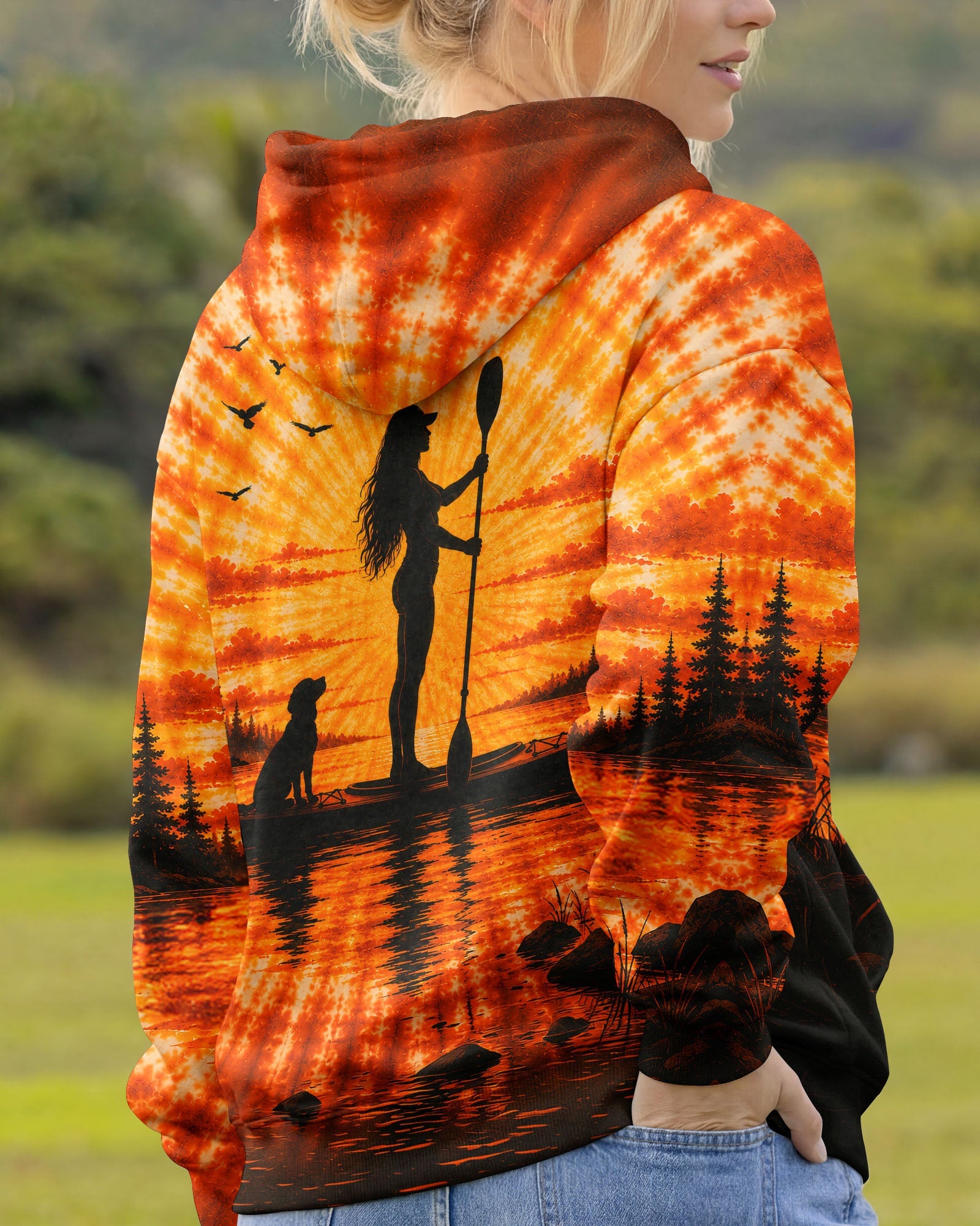KAYAK LAKE DAY WITH DOG ORANGE SUNSET ALL OVER PRINT - TLNT2906263