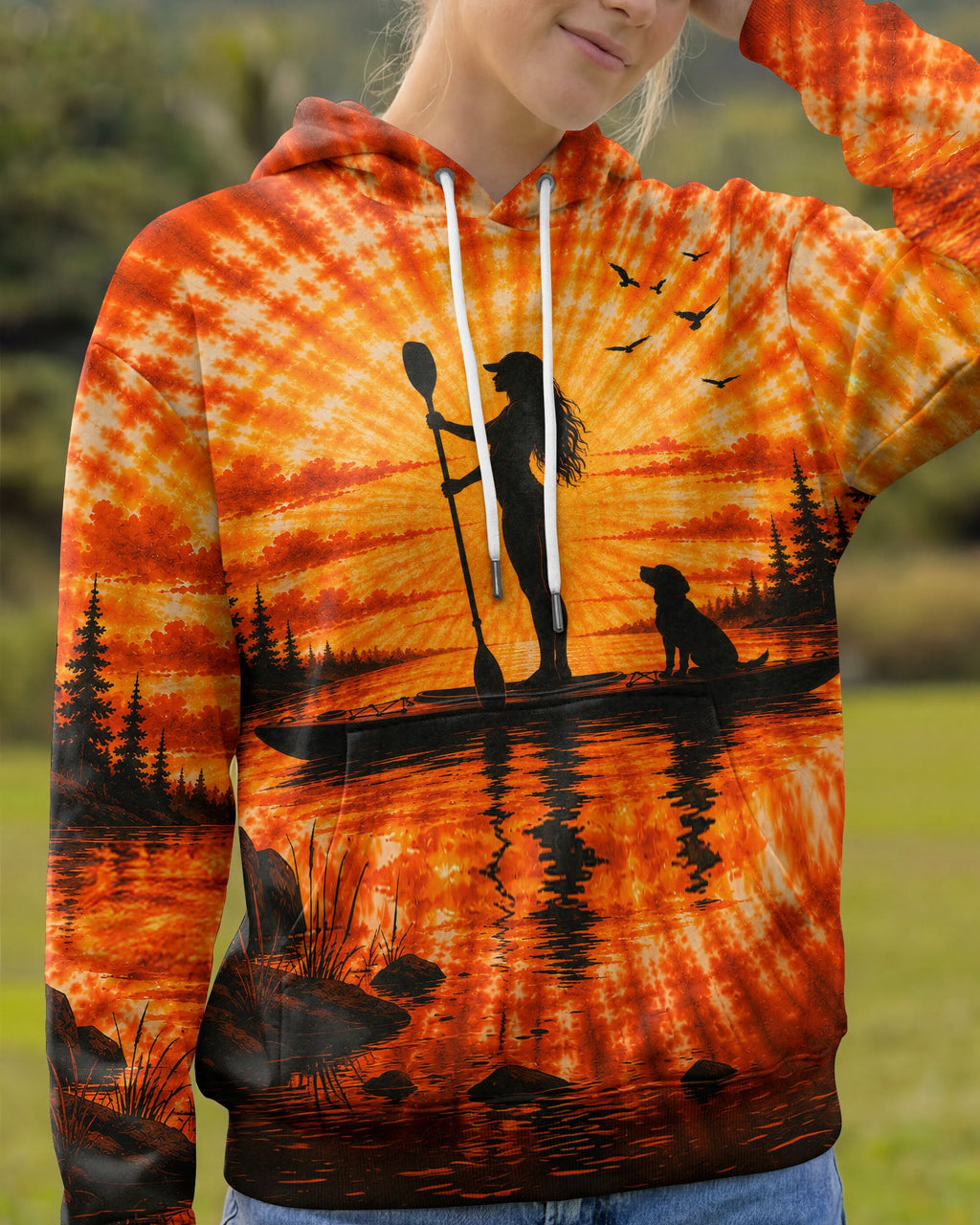 KAYAK LAKE DAY WITH DOG ORANGE SUNSET ALL OVER PRINT - TLNT2906263