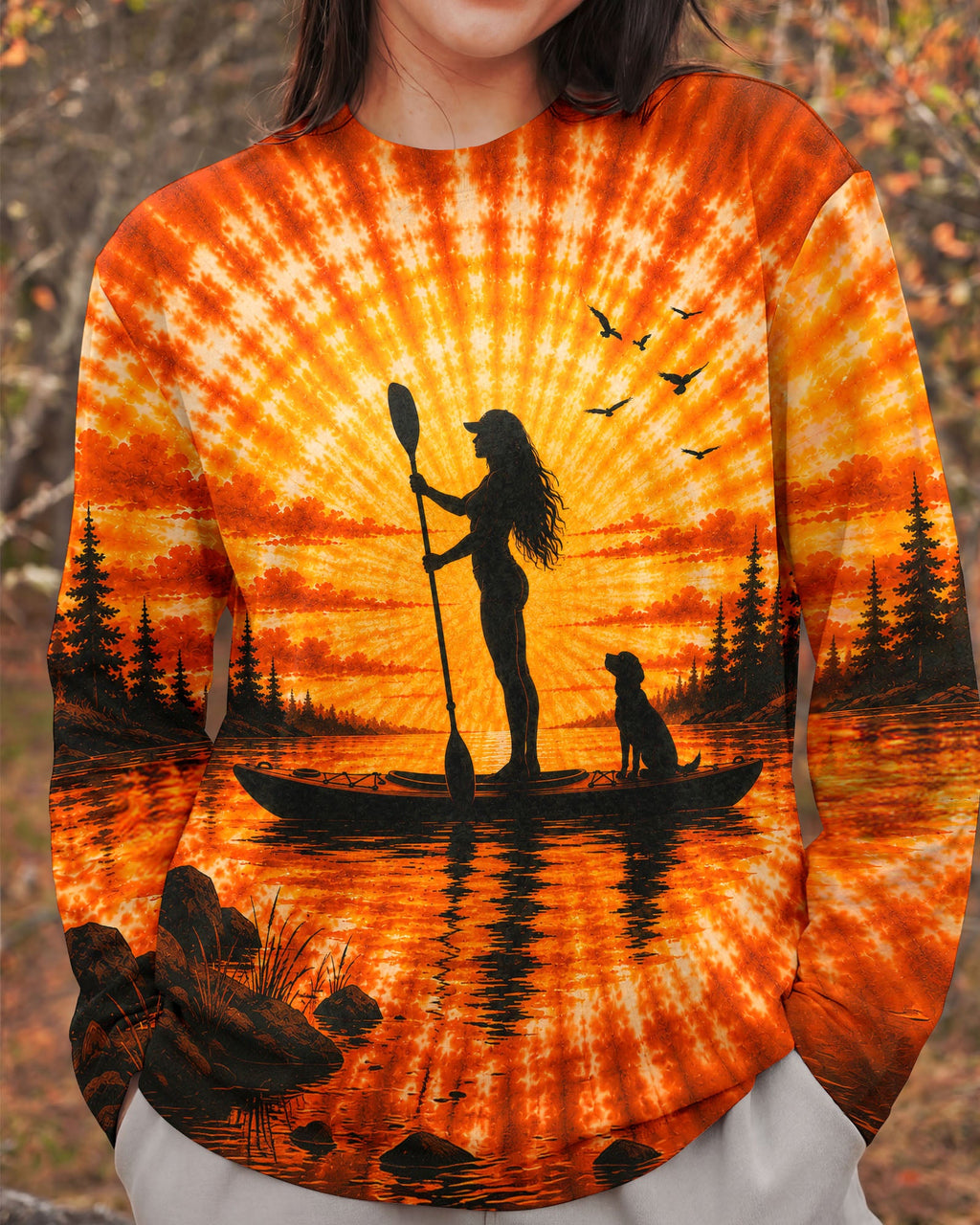 KAYAK LAKE DAY WITH DOG ORANGE SUNSET ALL OVER PRINT - TLNT2906263