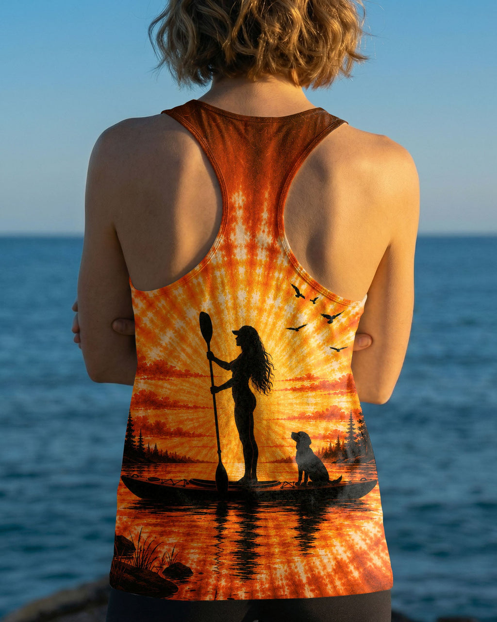 KAYAK LAKE DAY WITH DOG ORANGE SUNSET ALL OVER PRINT - TLNT2906263