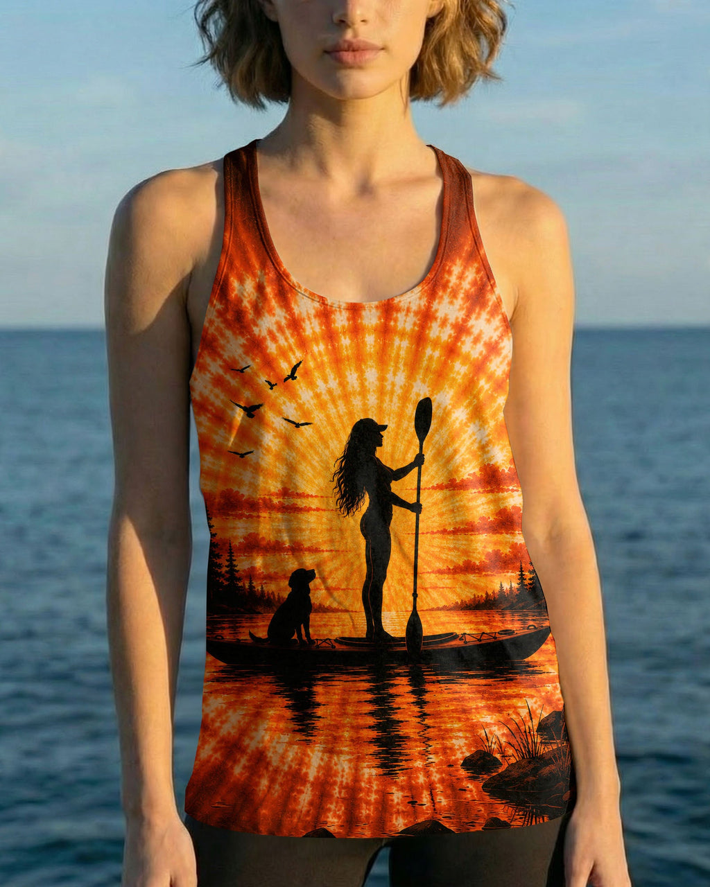 KAYAK LAKE DAY WITH DOG ORANGE SUNSET ALL OVER PRINT - TLNT2906263