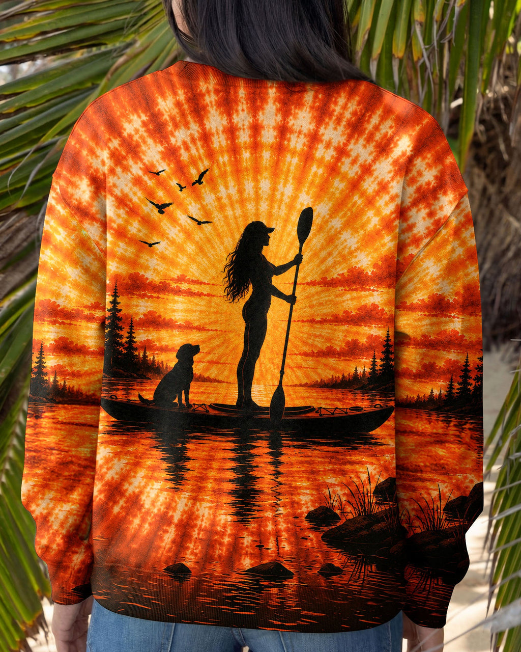 KAYAK LAKE DAY WITH DOG ORANGE SUNSET ALL OVER PRINT - TLNT2906263