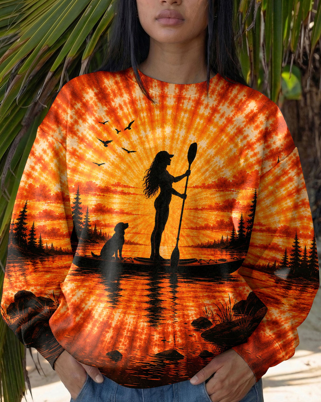 KAYAK LAKE DAY WITH DOG ORANGE SUNSET ALL OVER PRINT - TLNT2906263