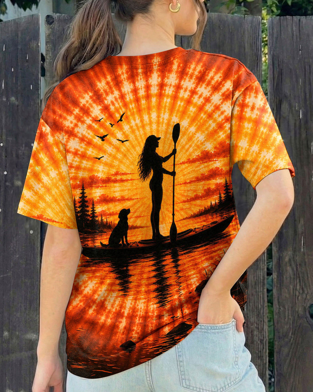 KAYAK LAKE DAY WITH DOG ORANGE SUNSET ALL OVER PRINT - TLNT2906263