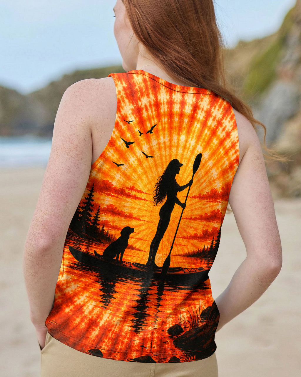 KAYAK LAKE DAY WITH DOG ORANGE SUNSET ALL OVER PRINT - TLNT2906263
