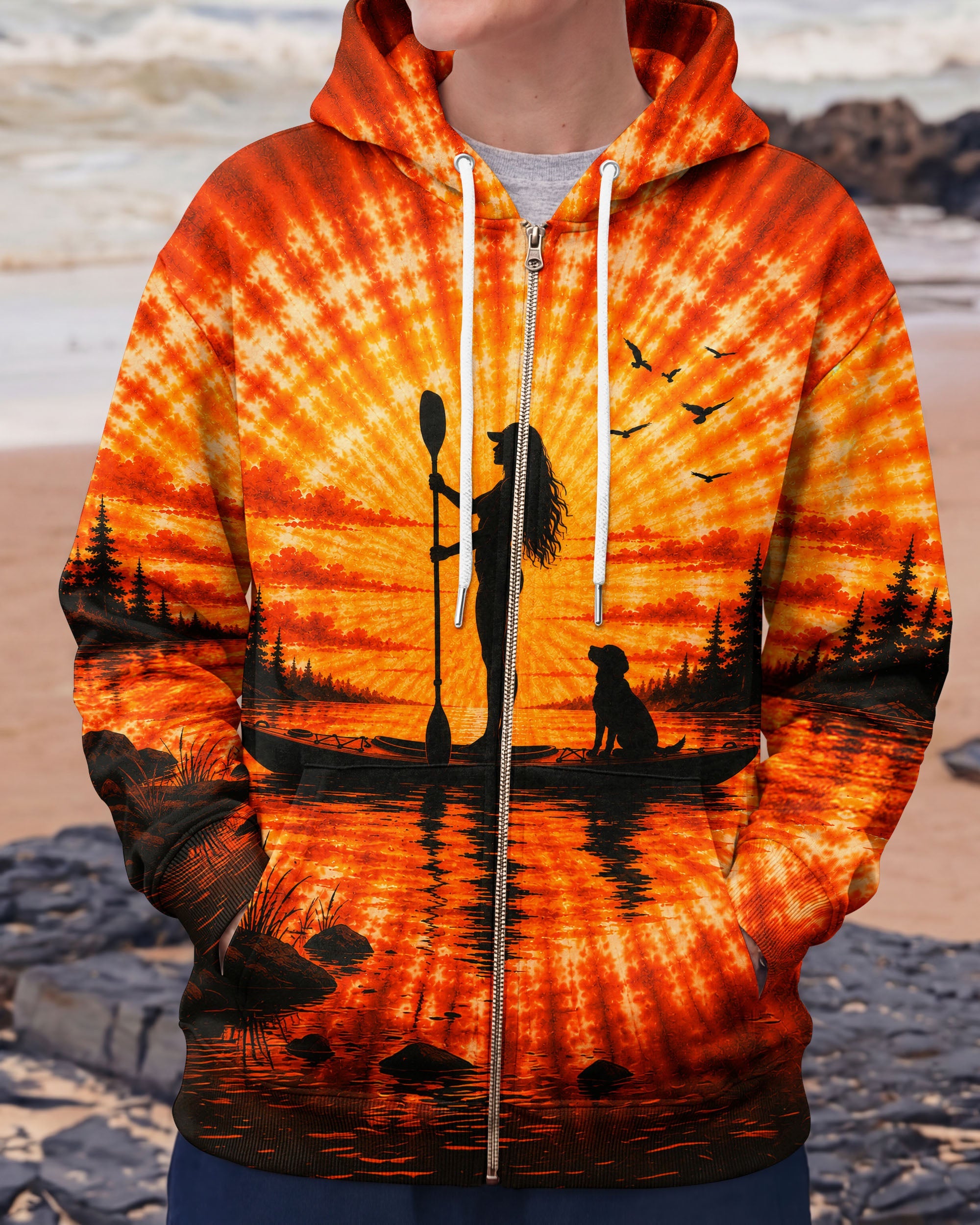 KAYAK LAKE DAY WITH DOG ORANGE SUNSET ALL OVER PRINT - TLNT2906263