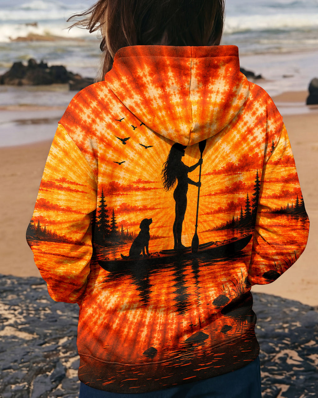 KAYAK LAKE DAY WITH DOG ORANGE SUNSET ALL OVER PRINT - TLNT2906263