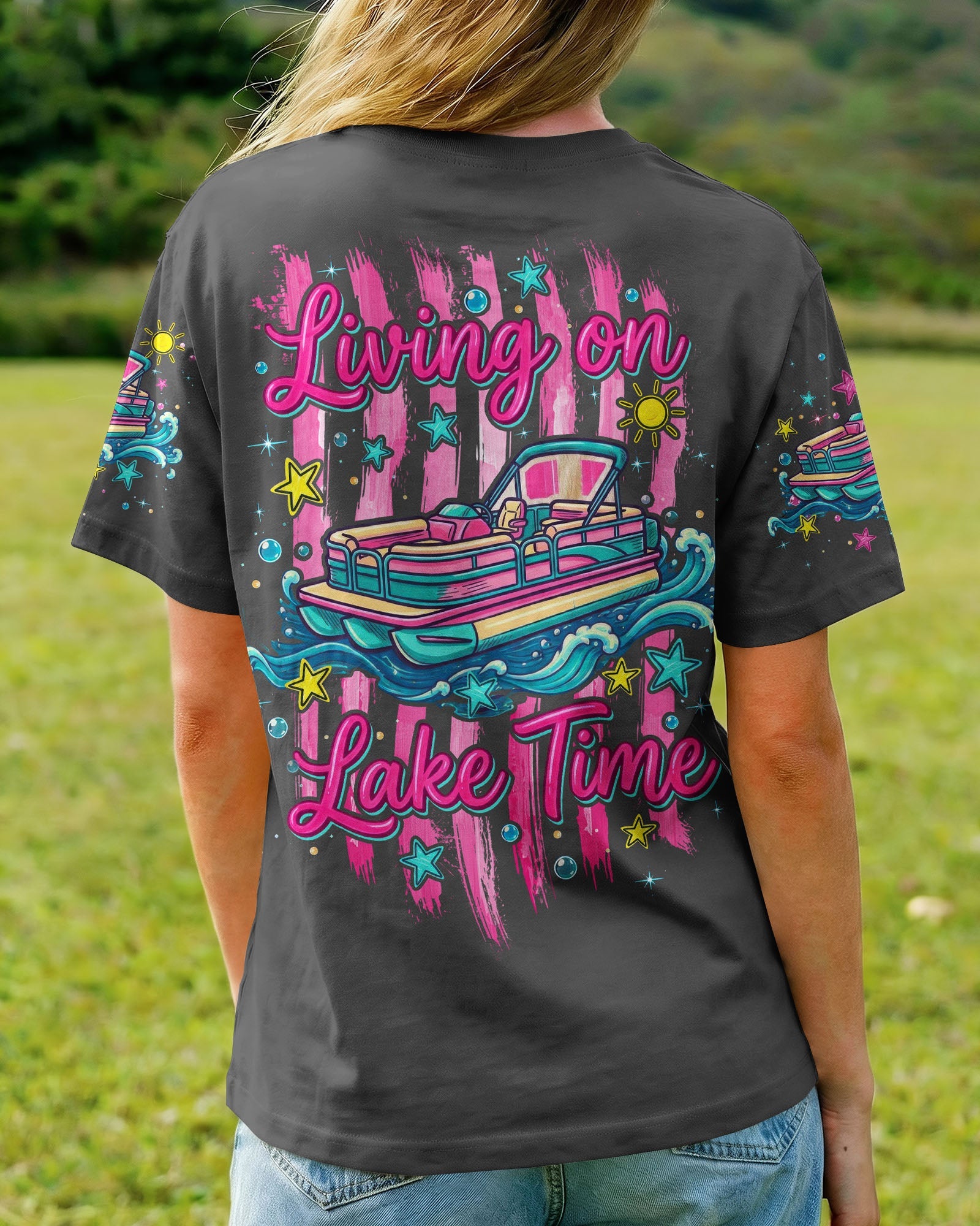 LIVING ON LAKE TIME PONTOON BOAT ALL OVER PRINT - TLTW1105261