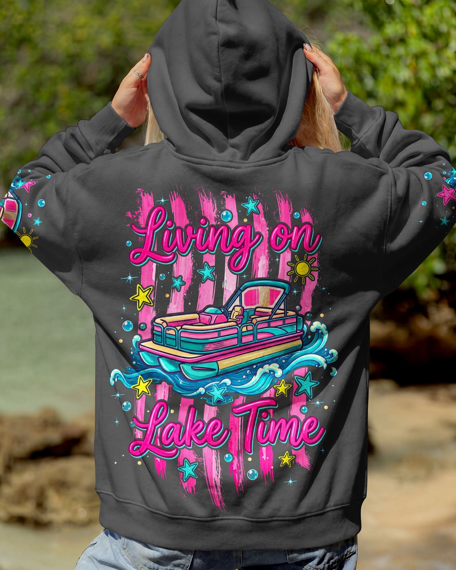 LIVING ON LAKE TIME PONTOON BOAT ALL OVER PRINT - TLTW1105261
