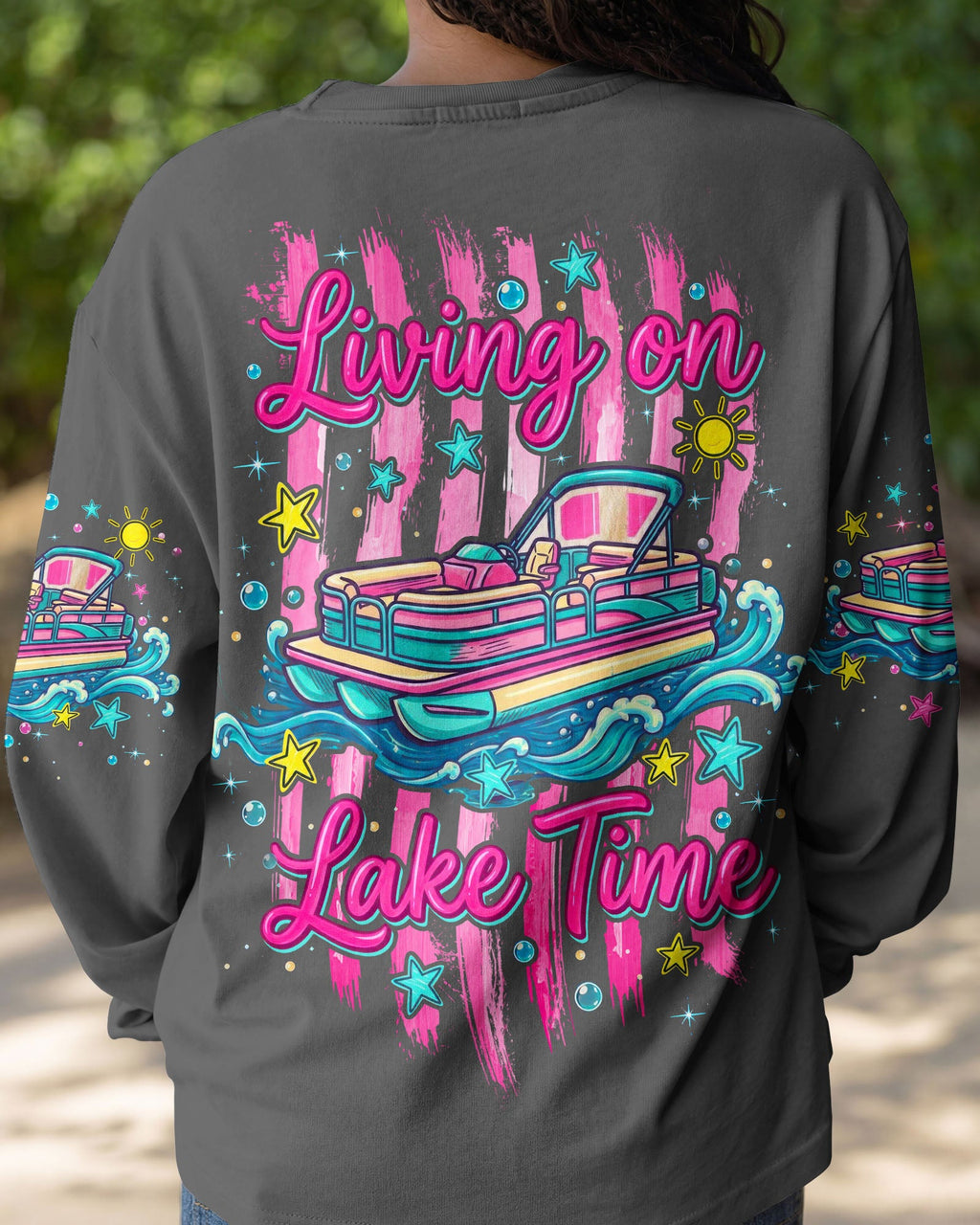 LIVING ON LAKE TIME PONTOON BOAT ALL OVER PRINT - TLTW1105261