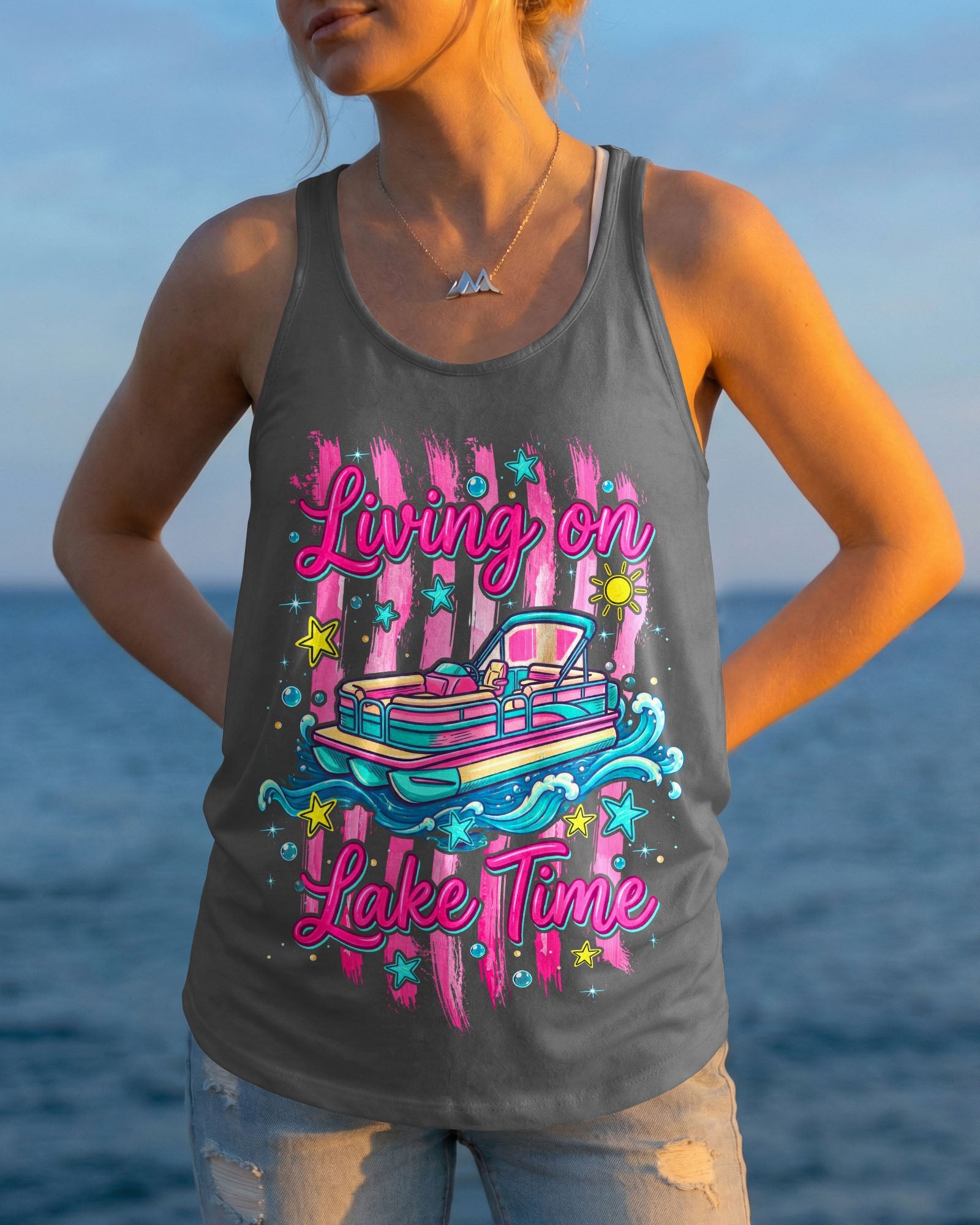 LIVING ON LAKE TIME PONTOON BOAT ALL OVER PRINT - TLTW1105261