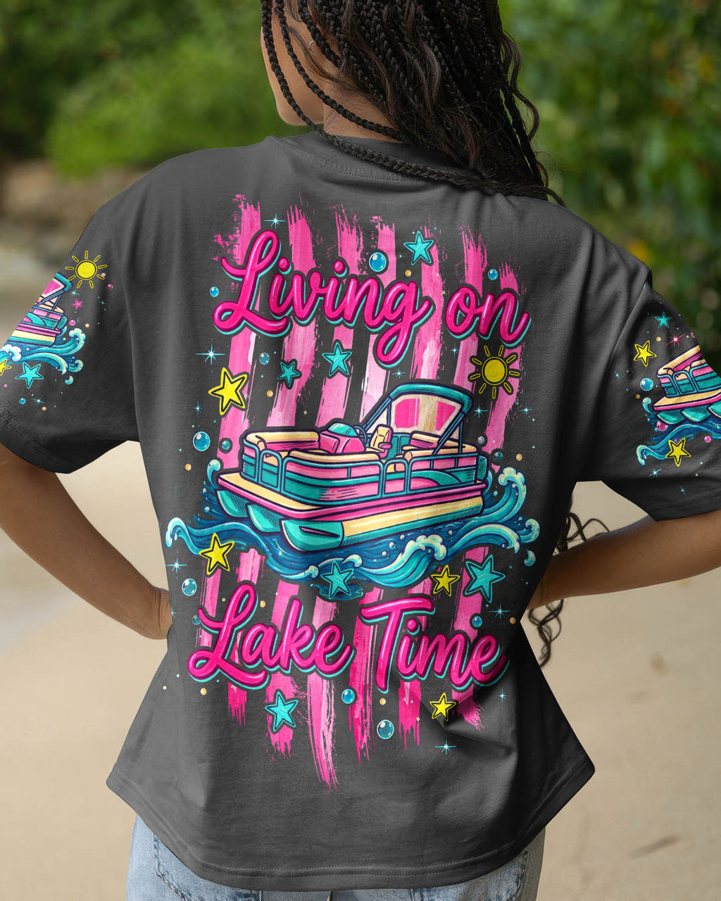 LIVING ON LAKE TIME PONTOON BOAT ALL OVER PRINT - TLTW1105261