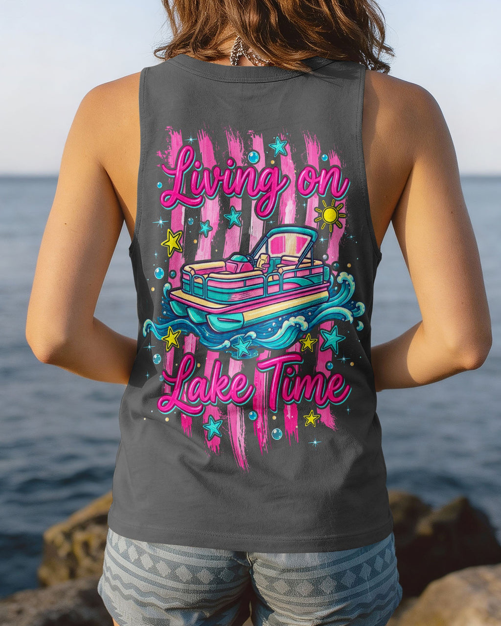 LIVING ON LAKE TIME PONTOON BOAT ALL OVER PRINT - TLTW1105261