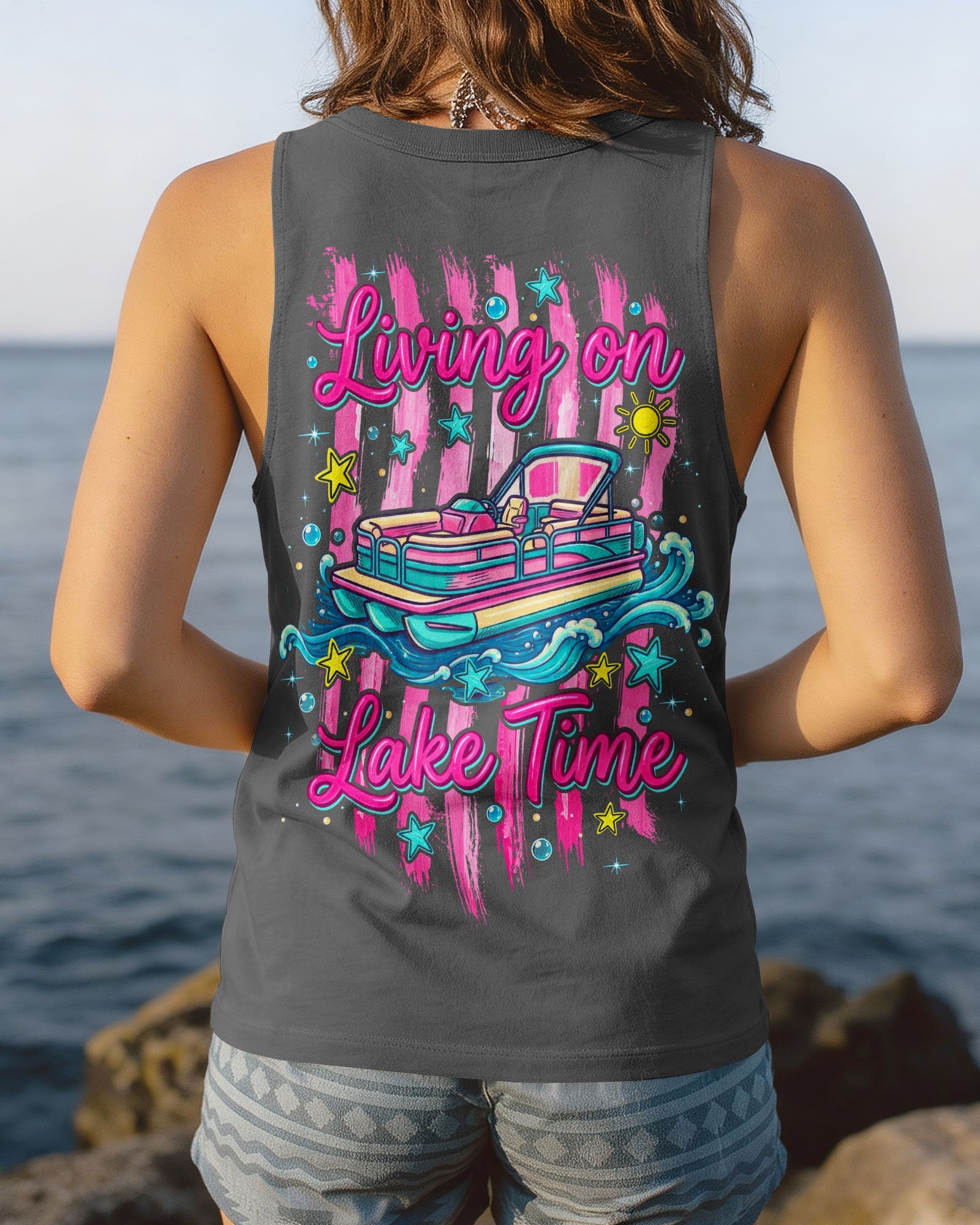 LIVING ON LAKE TIME PONTOON BOAT ALL OVER PRINT - TLTW1105261
