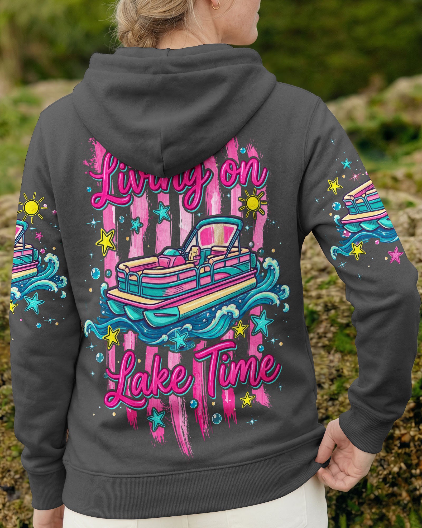 LIVING ON LAKE TIME PONTOON BOAT ALL OVER PRINT - TLTW1105261