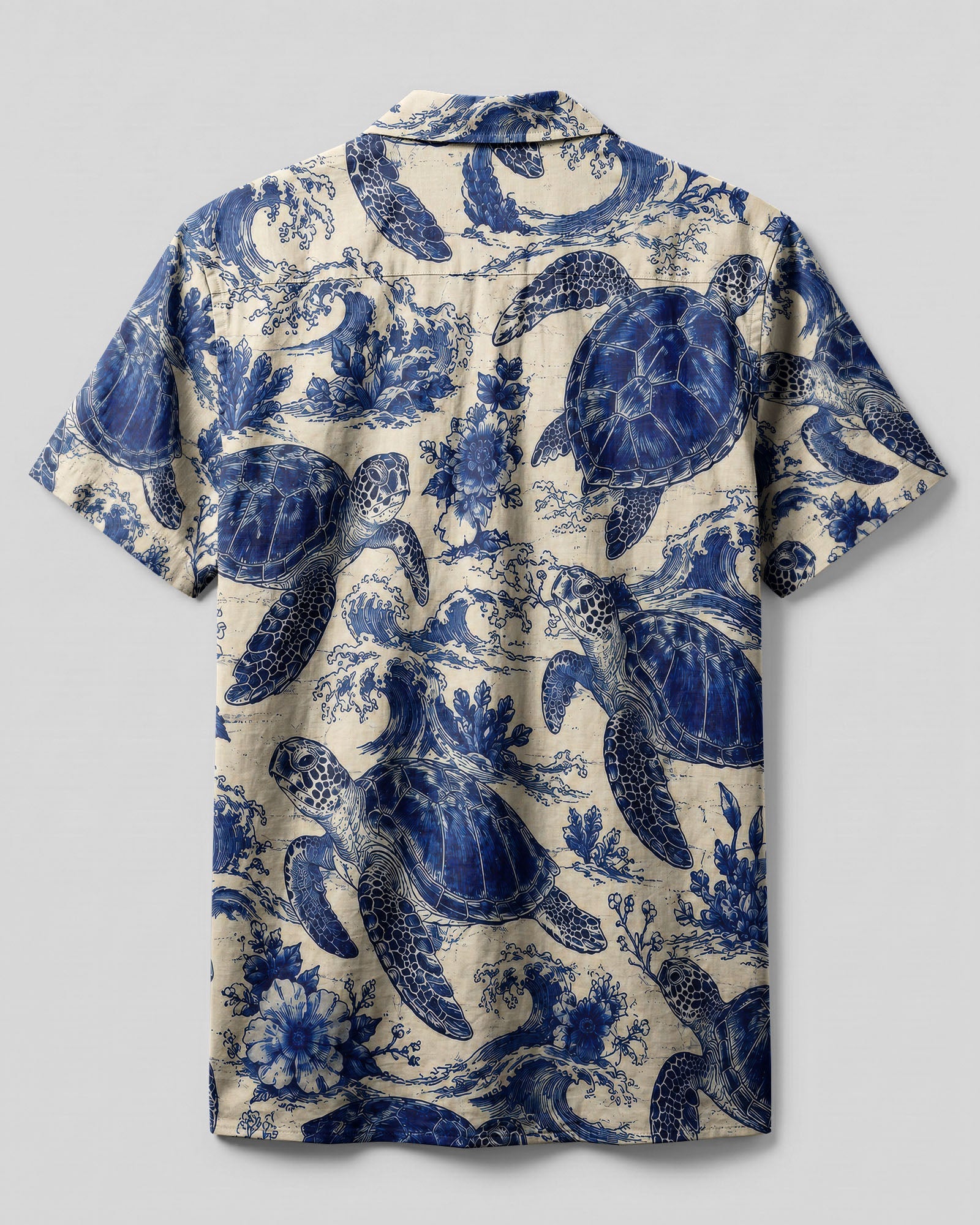 SEA TURTLE AND BLUE WAVES ART CAMP SHIRT   - TLTW1606261