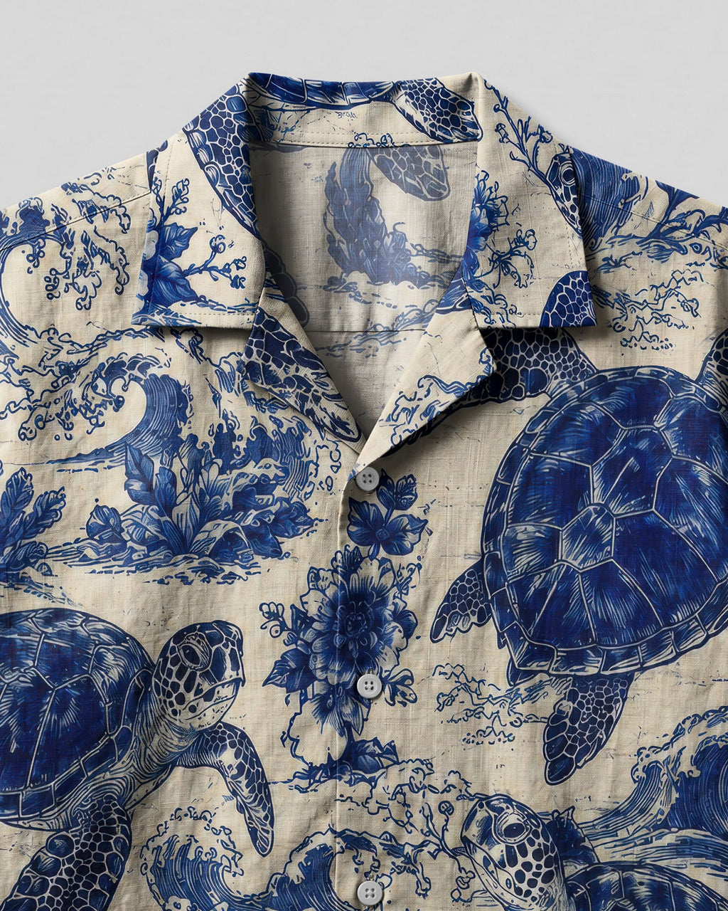 SEA TURTLE AND BLUE WAVES ART CAMP SHIRT   - TLTW1606261