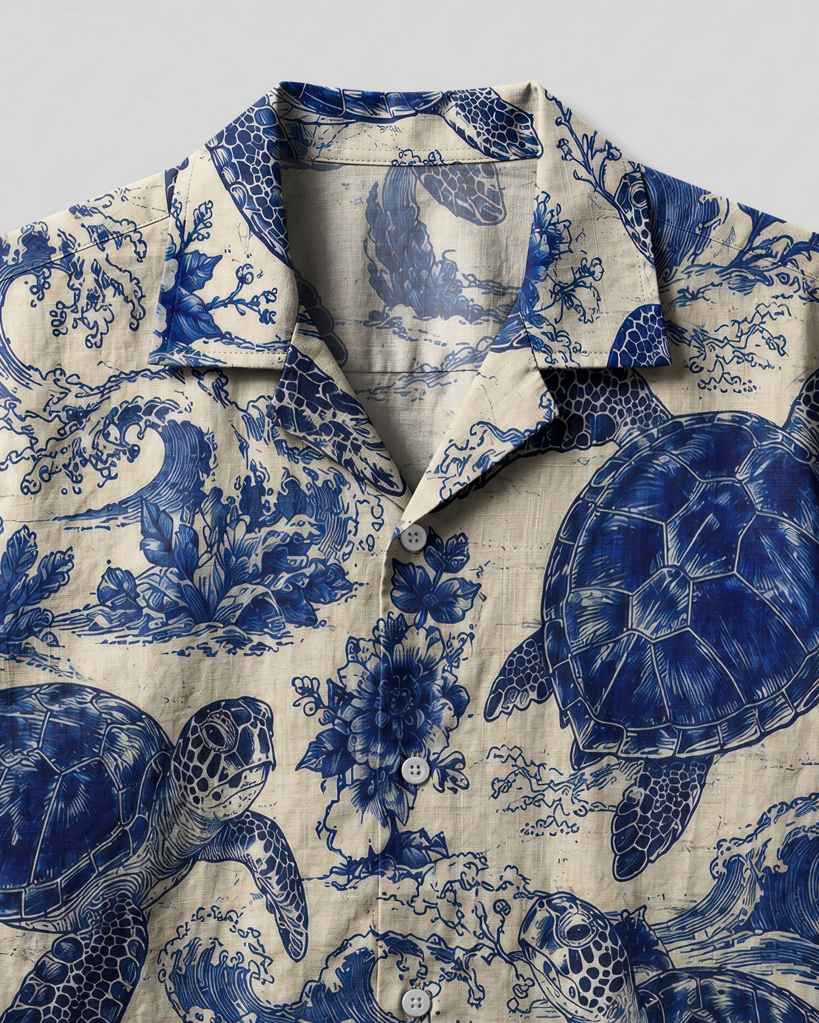SEA TURTLE AND BLUE WAVES ART CAMP SHIRT   - TLTW1606261