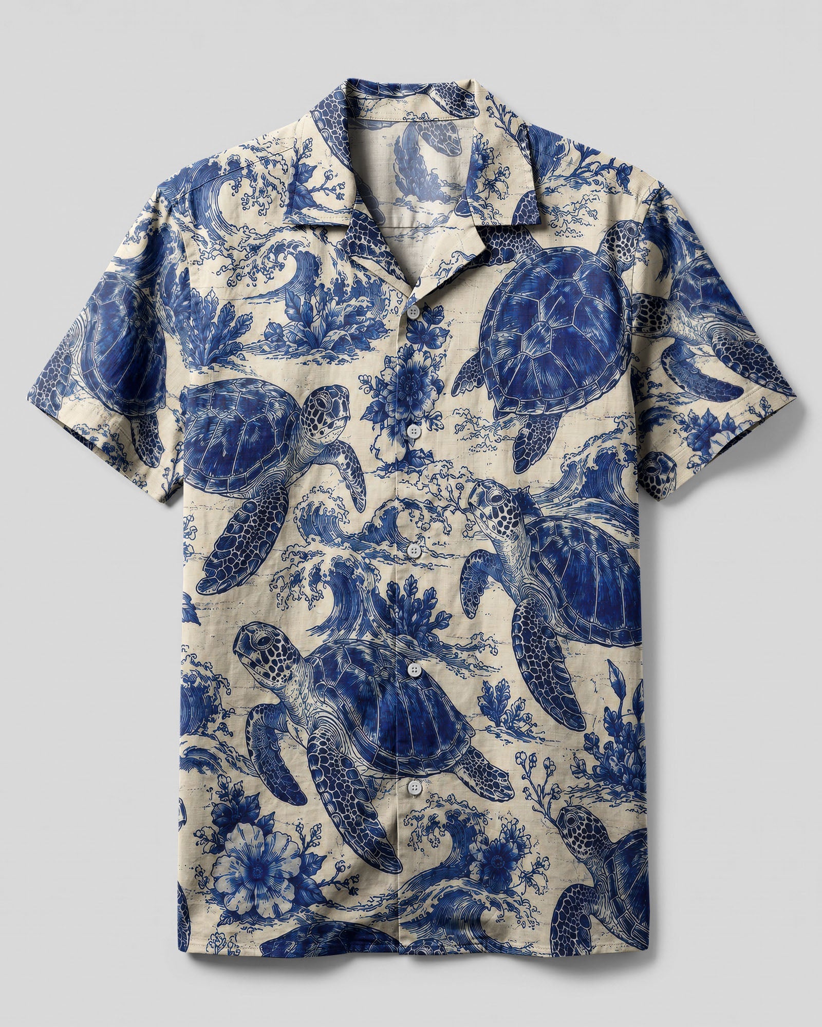 SEA TURTLE AND BLUE WAVES ART CAMP SHIRT   - TLTW1606261
