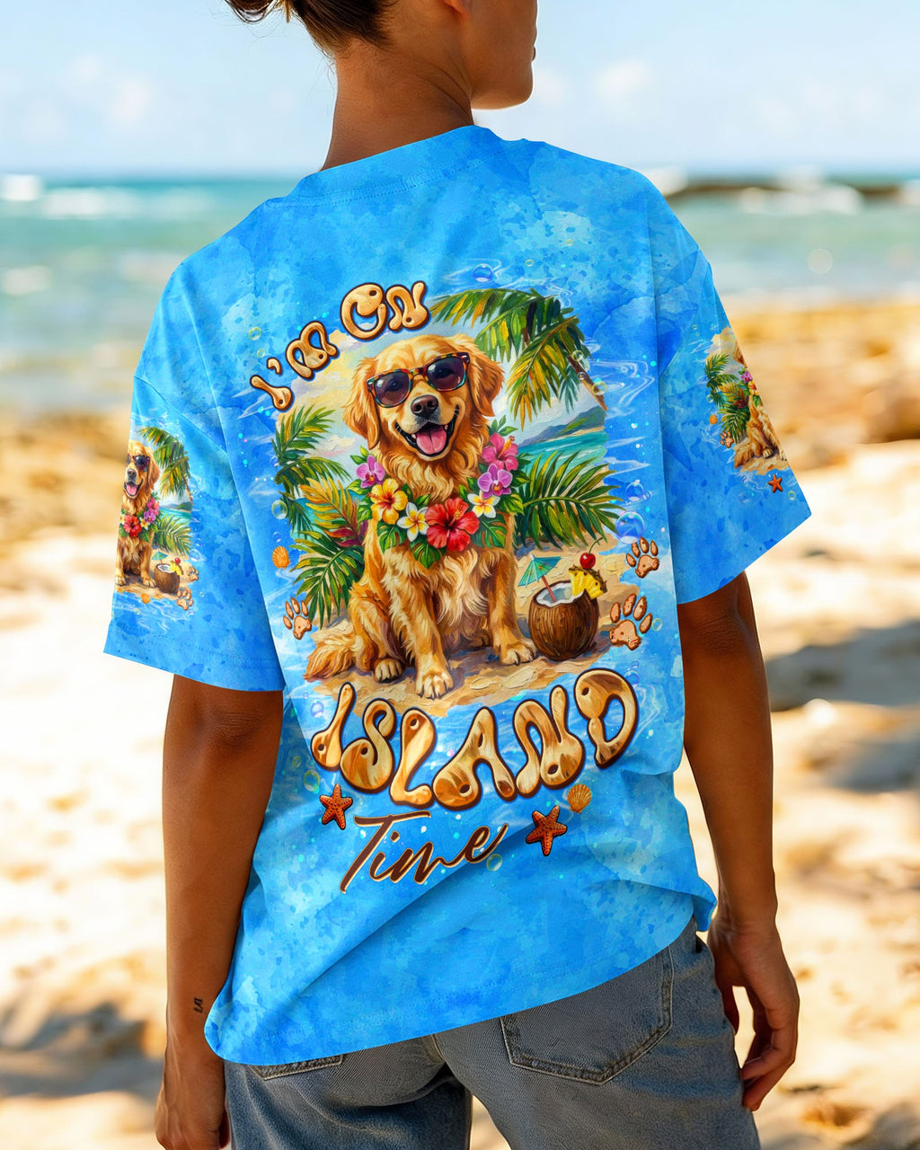 I'M ON ISLAND TIME GOLDEN RETRIEVER DOG ALL OVER PRINT  - TLTW2705261