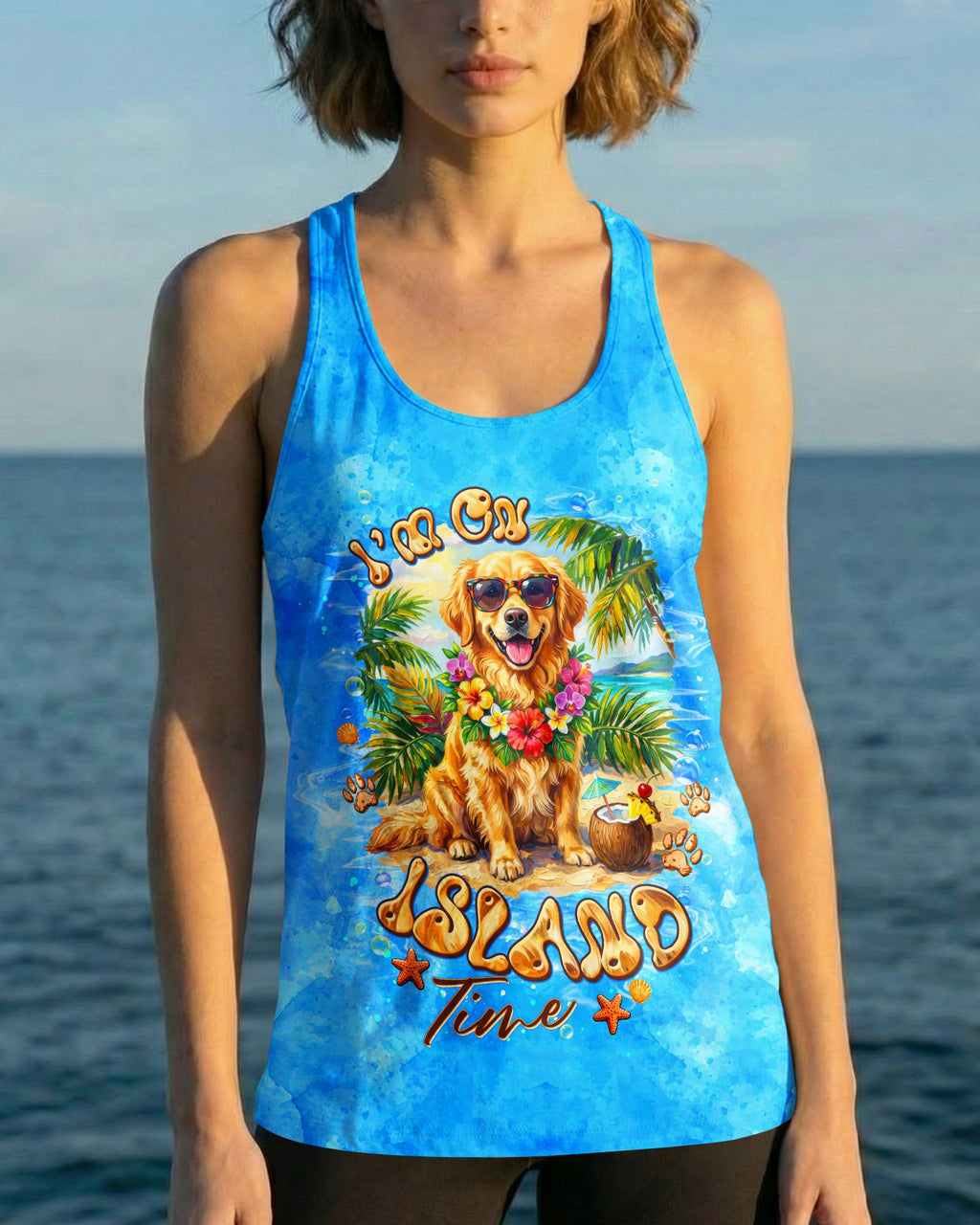 I'M ON ISLAND TIME GOLDEN RETRIEVER DOG ALL OVER PRINT  - TLTW2705261