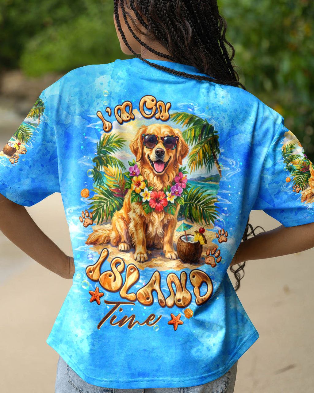 I'M ON ISLAND TIME GOLDEN RETRIEVER DOG ALL OVER PRINT  - TLTW2705261