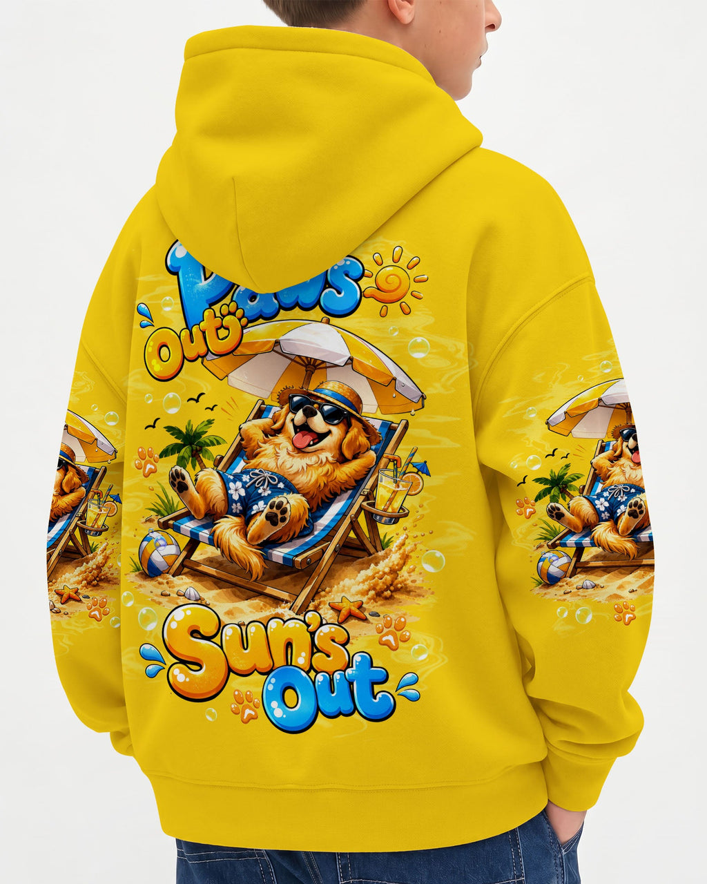 PAWS OUT SUN'S OUT GOLDEN RETRIEVER DOG KIDS ALL OVER PRINT - TLTW2805262