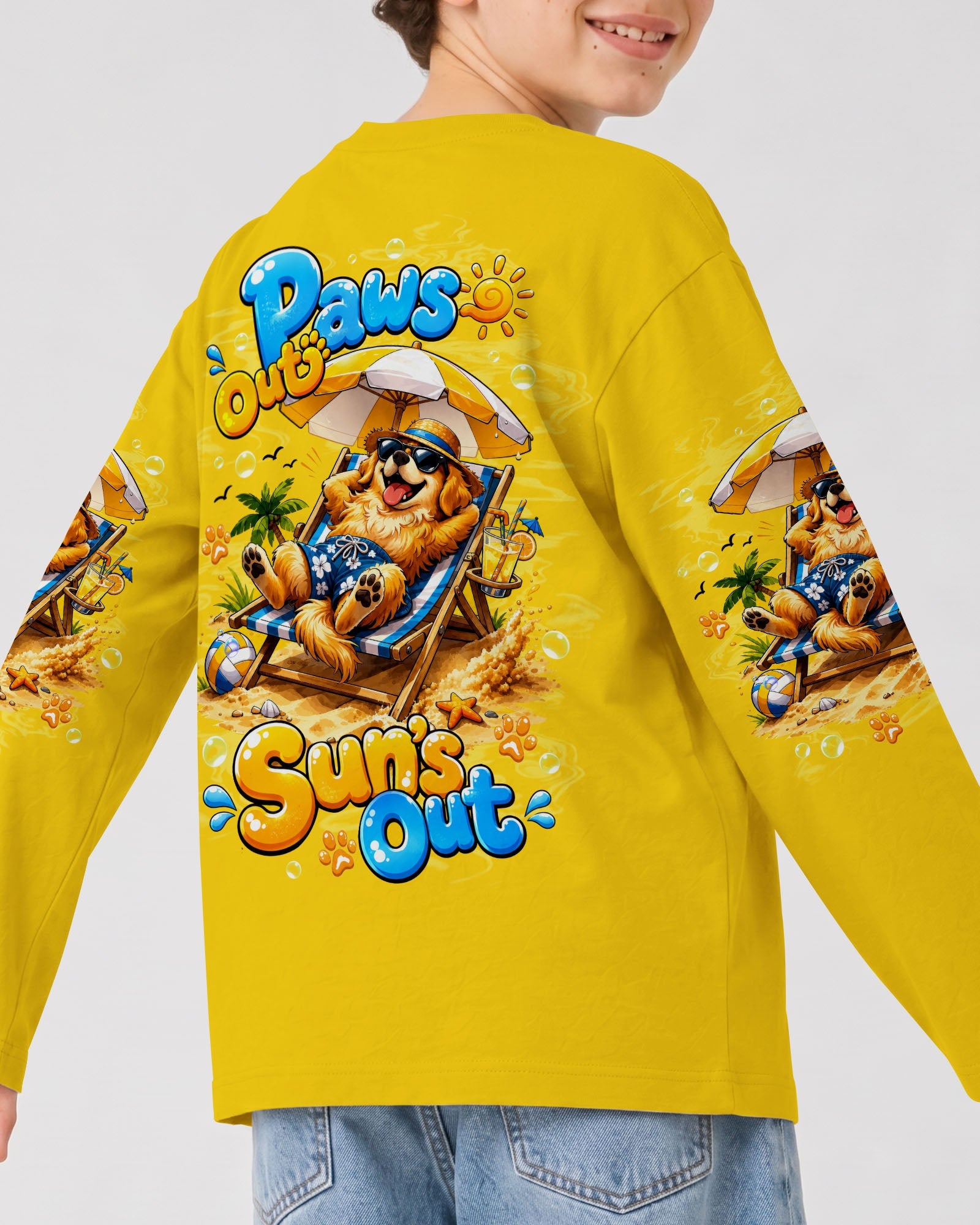 PAWS OUT SUN'S OUT GOLDEN RETRIEVER DOG KIDS ALL OVER PRINT - TLTW2805262