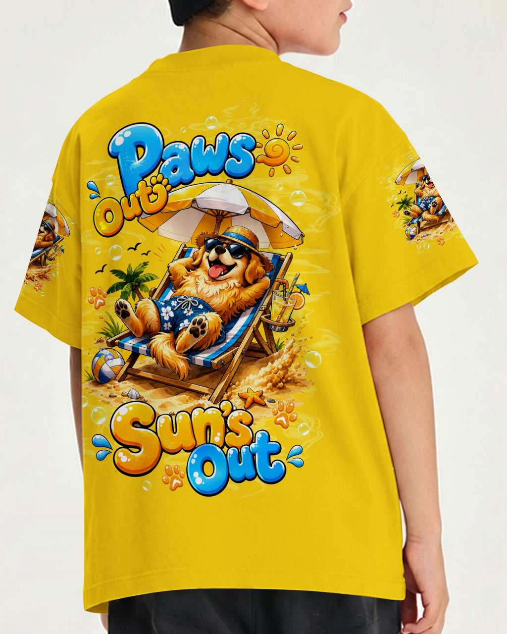 PAWS OUT SUN'S OUT GOLDEN RETRIEVER DOG KIDS ALL OVER PRINT - TLTW2805262