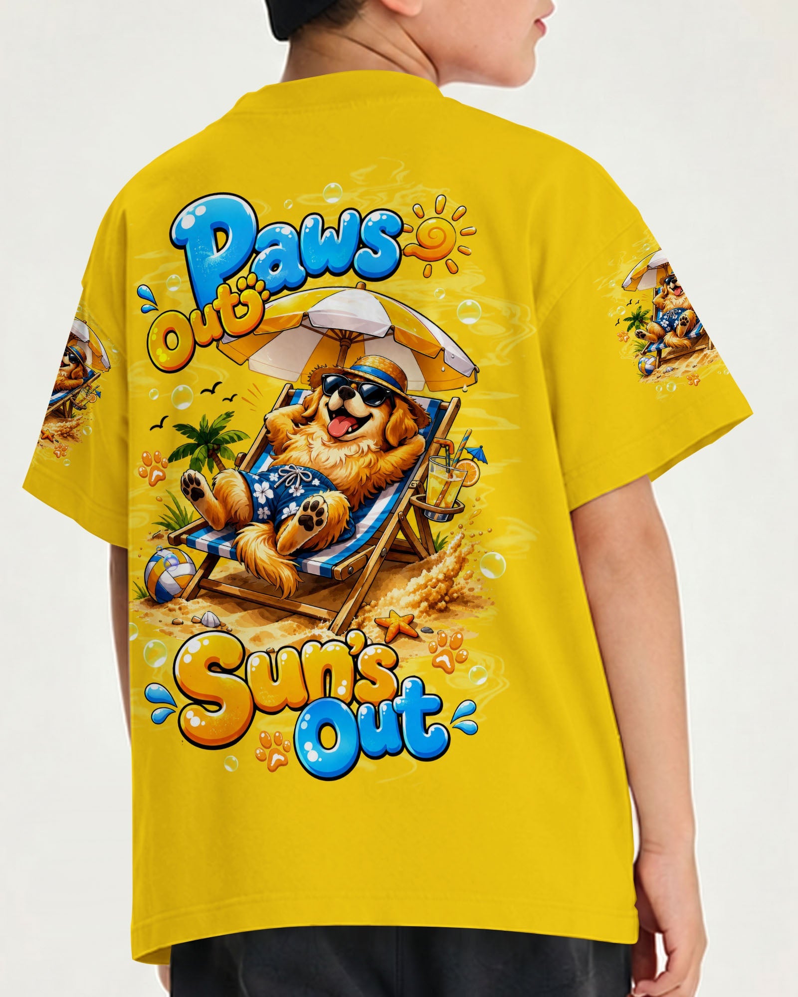 PAWS OUT SUN'S OUT GOLDEN RETRIEVER DOG KIDS ALL OVER PRINT - TLTW2805262