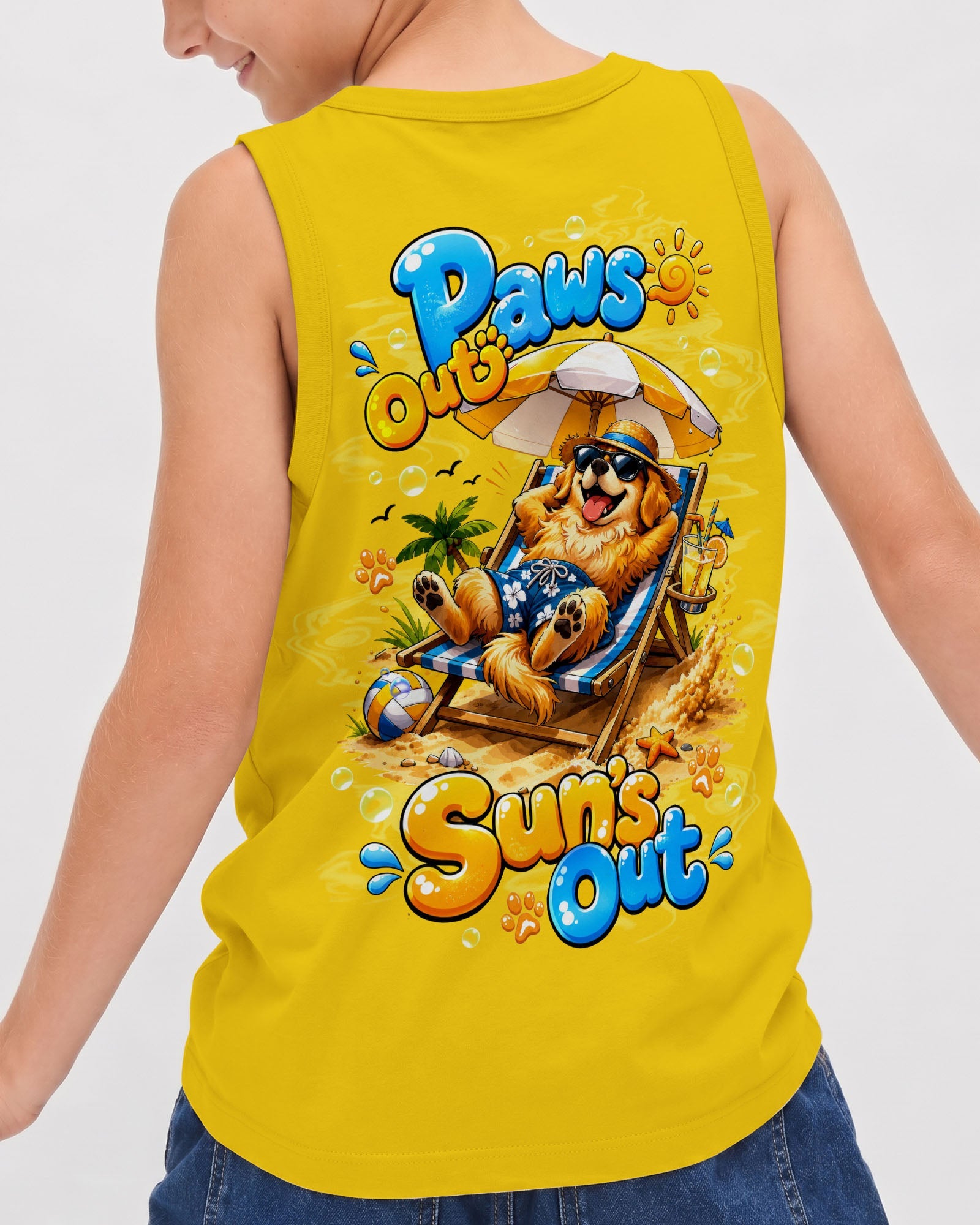 PAWS OUT SUN'S OUT GOLDEN RETRIEVER DOG KIDS ALL OVER PRINT - TLTW2805262