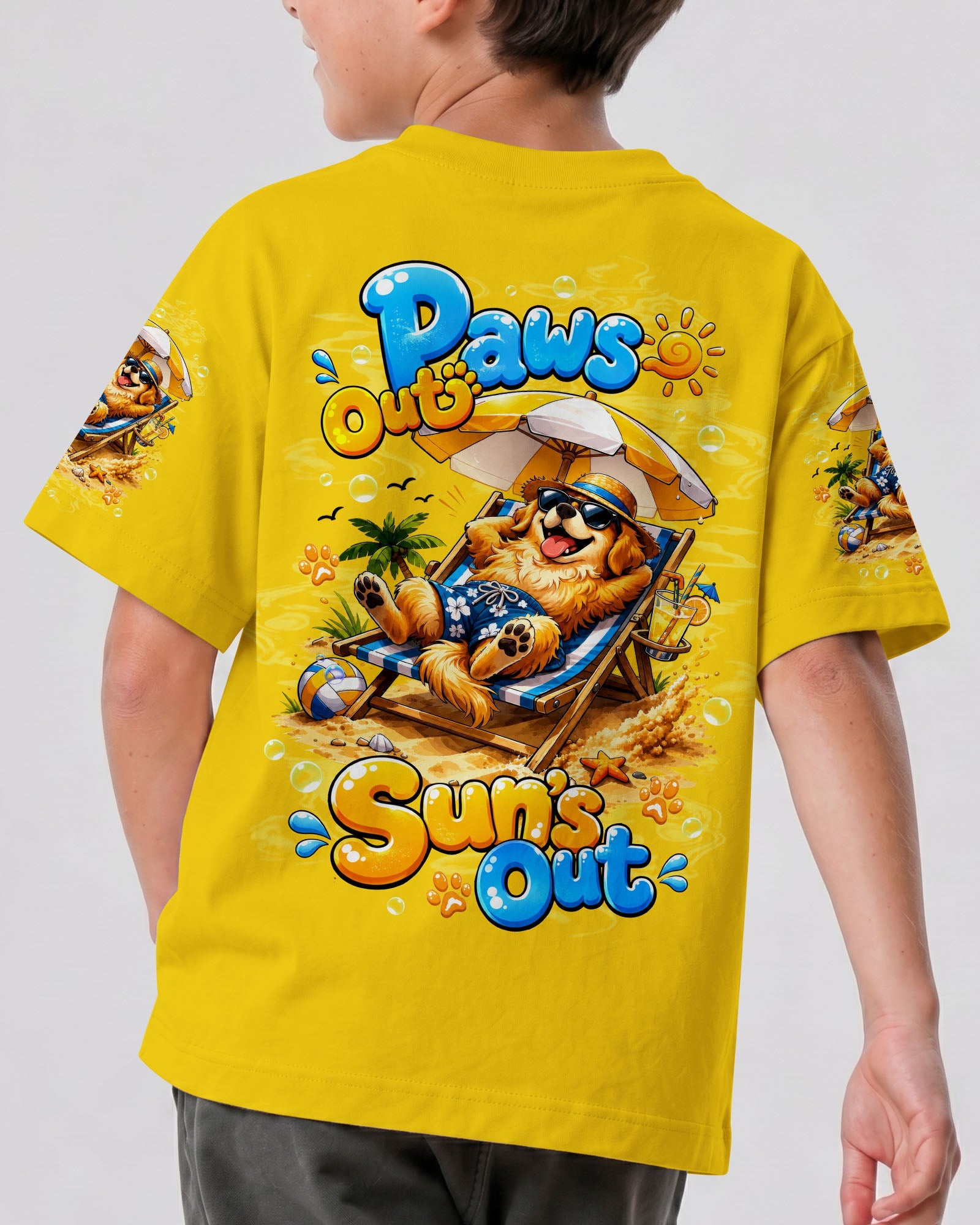 PAWS OUT SUN'S OUT GOLDEN RETRIEVER DOG KIDS ALL OVER PRINT - TLTW2805262