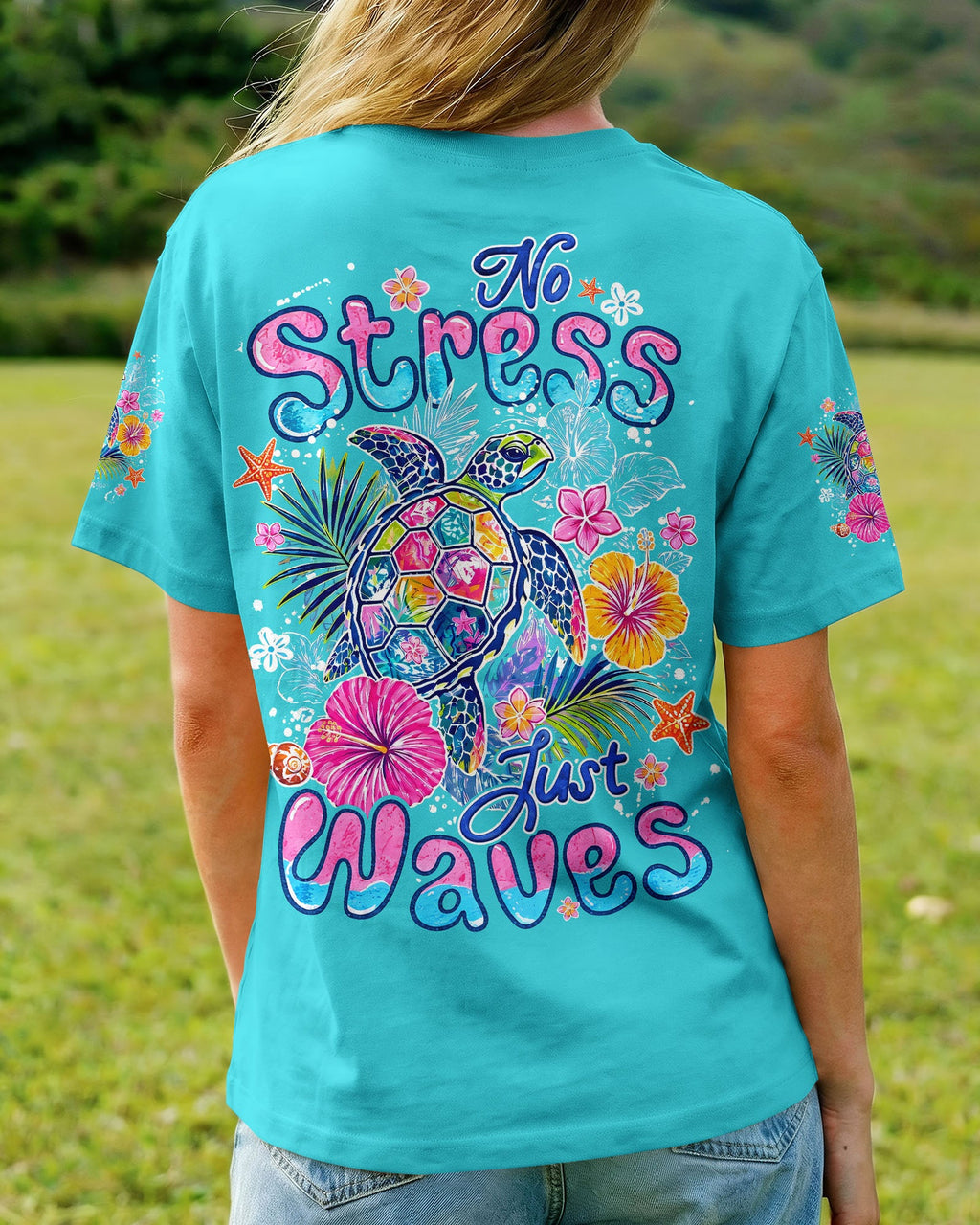 NO STRESS JUST WAVES TURTLE ALL OVER PRINT - TYQY1106265