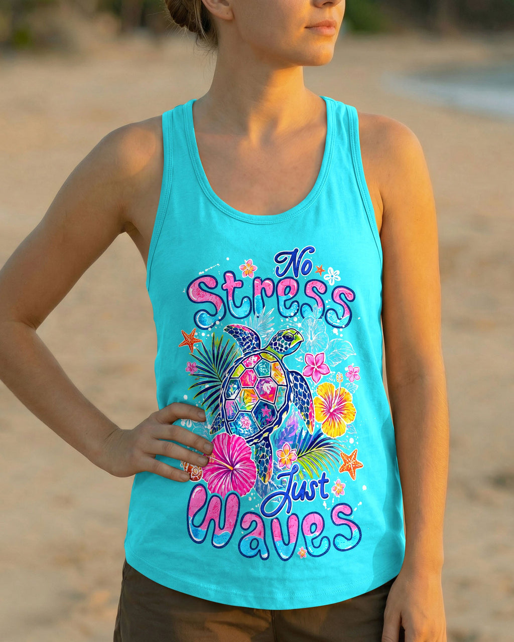 NO STRESS JUST WAVES TURTLE ALL OVER PRINT - TYQY1106265