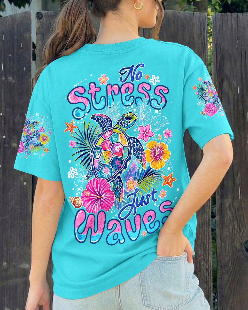 NO STRESS JUST WAVES TURTLE ALL OVER PRINT - TYQY1106265