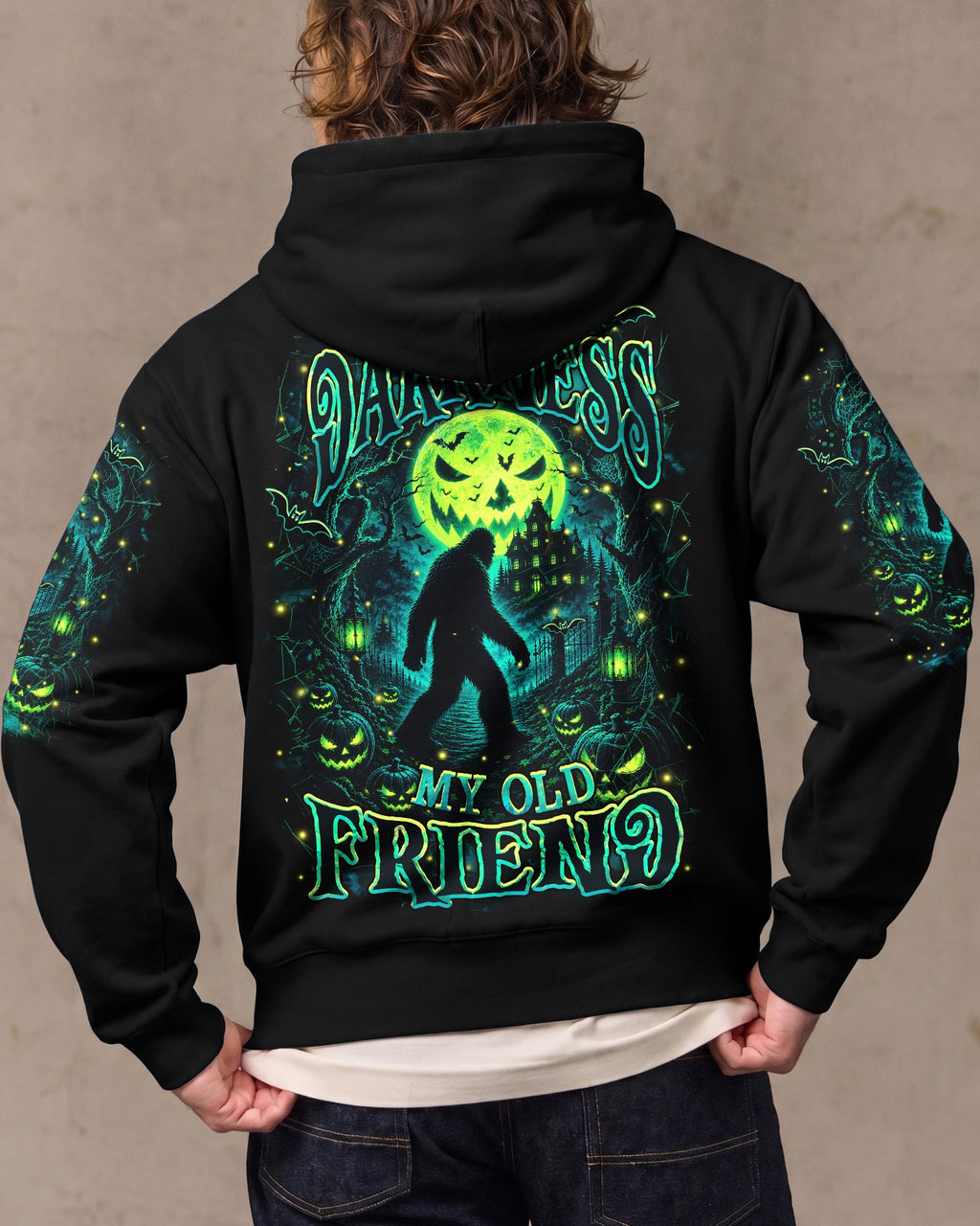 HELLO DARKNESS MY OLD FRIEND BIGFOOT HALLOWEEN ALL OVER PRINT  - TLHN2107261
