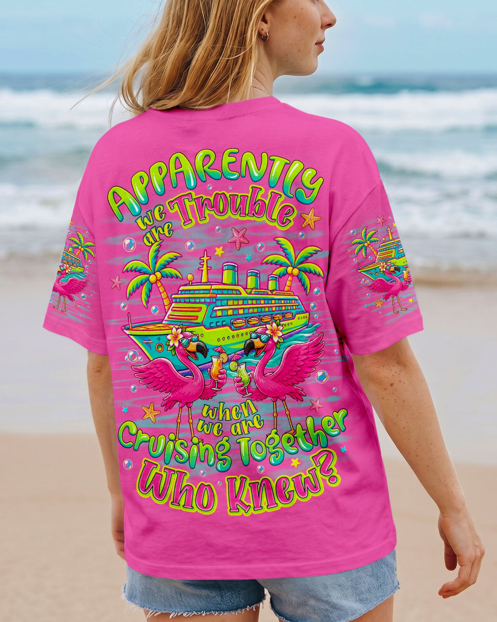 APPARENTLY WE'RE TROUBLE FLAMINGO CRUISING ALL OVER PRINT - TLNO307263