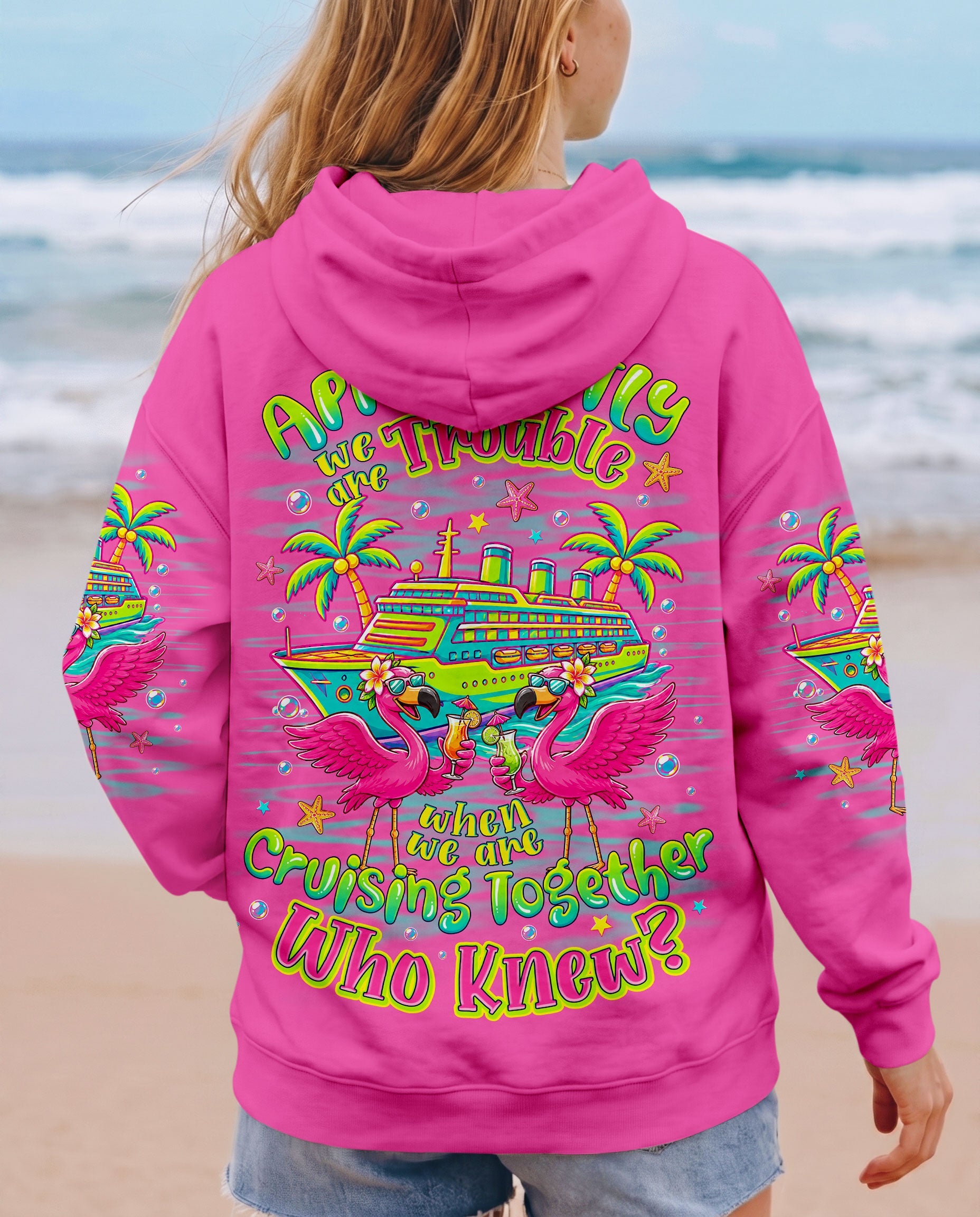 APPARENTLY WE'RE TROUBLE FLAMINGO CRUISING ALL OVER PRINT - TLNO307263