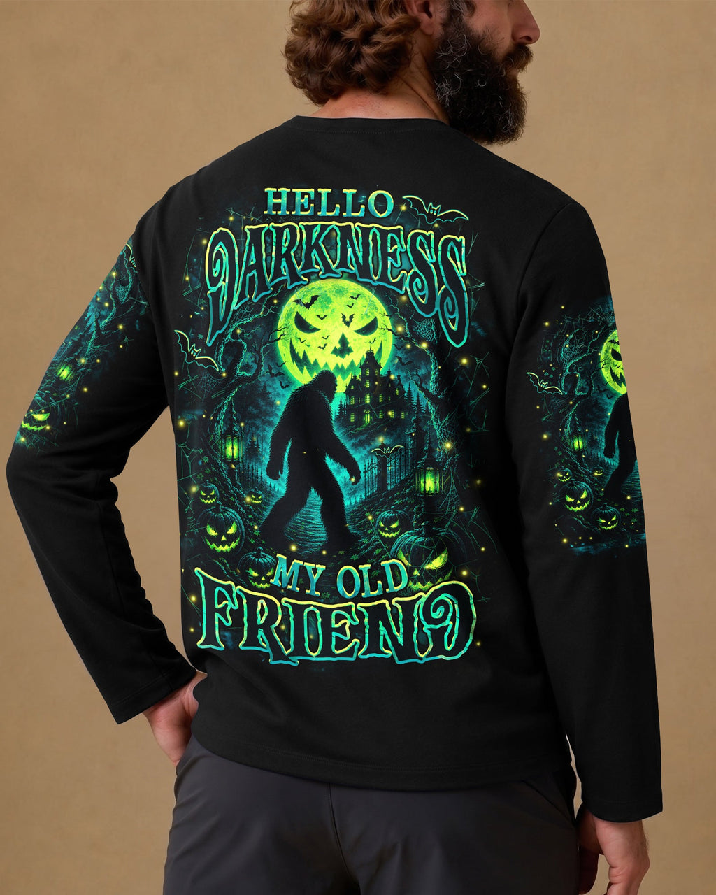 HELLO DARKNESS MY OLD FRIEND BIGFOOT HALLOWEEN ALL OVER PRINT  - TLHN2107261