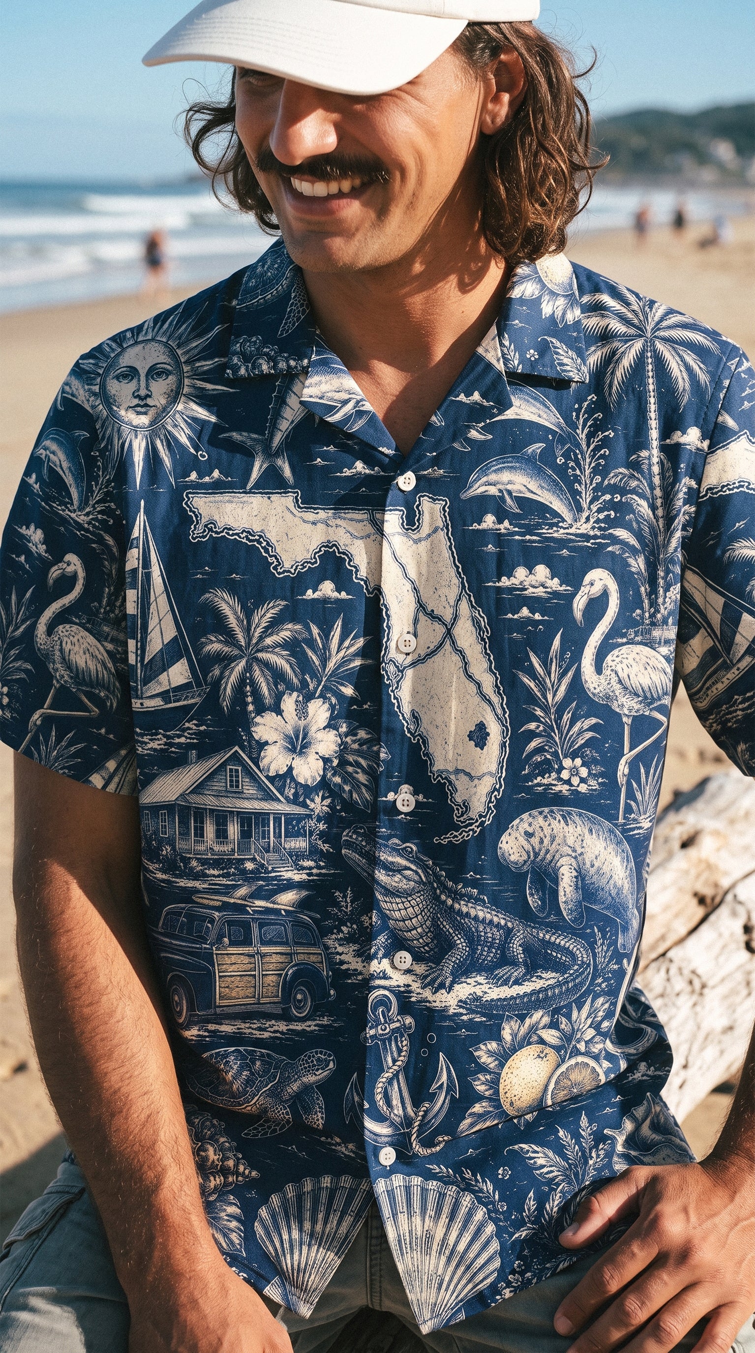 VINTAGE TROPICAL FLORIDA PATTERN CAMP SHIRT - TLTW2406263