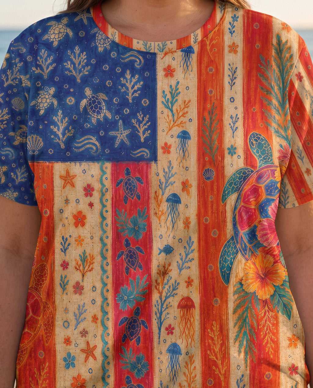 SEA TURTLE COASTAL PATCHWORK ALL OVER PRINT - KMTM3006261