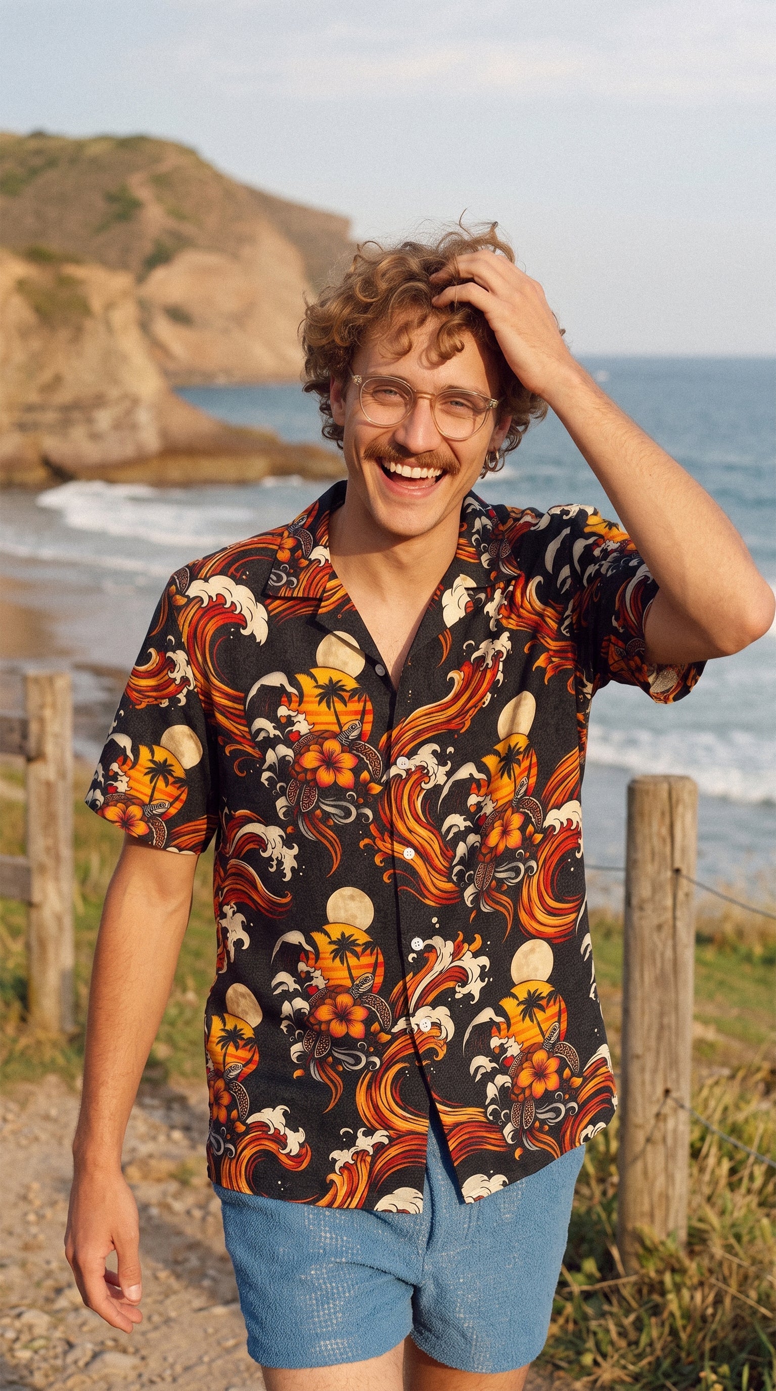 SEA TURTLE SUNSET CAMP SHIRT  - TLTW2906269