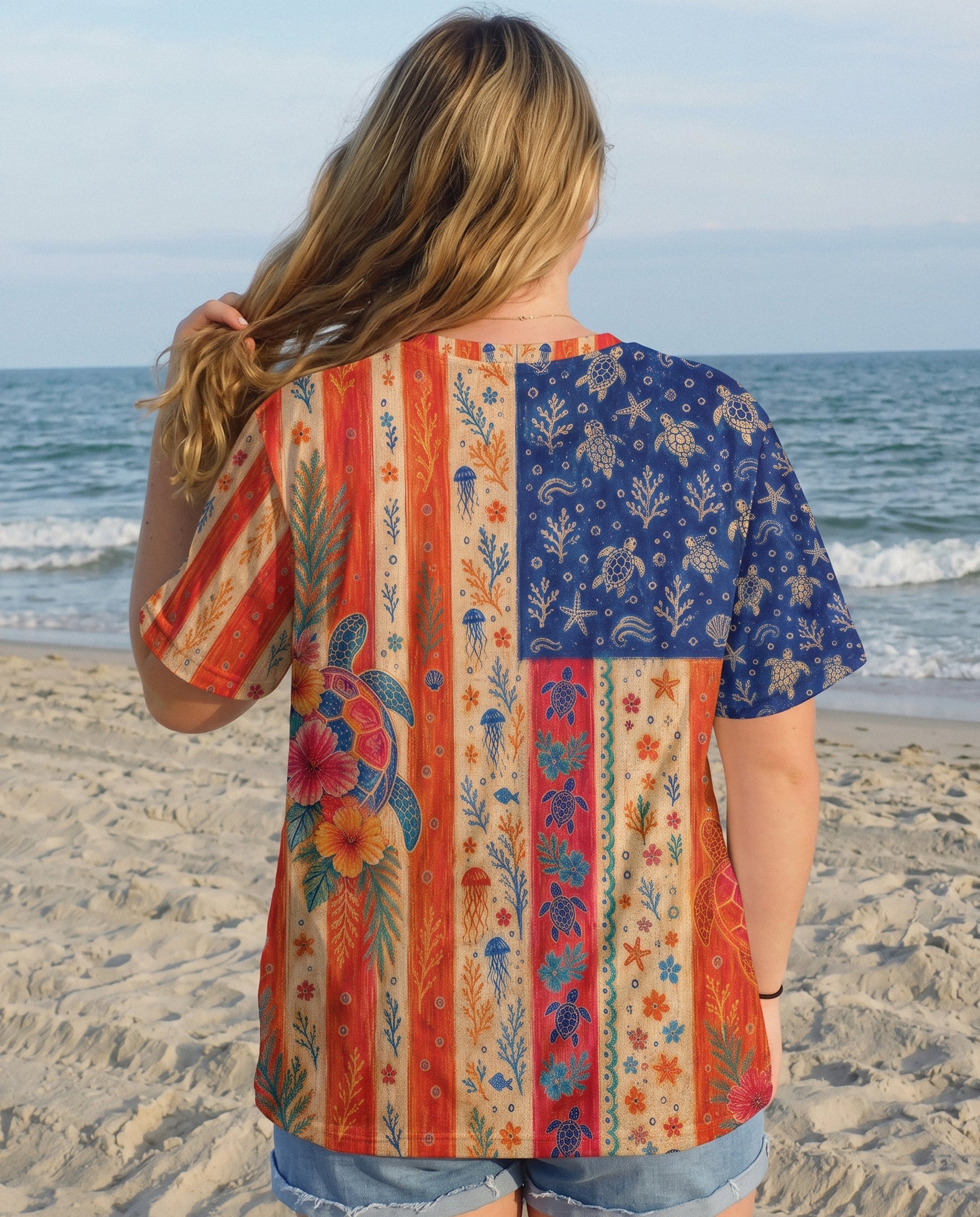 SEA TURTLE COASTAL PATCHWORK ALL OVER PRINT - KMTM3006261