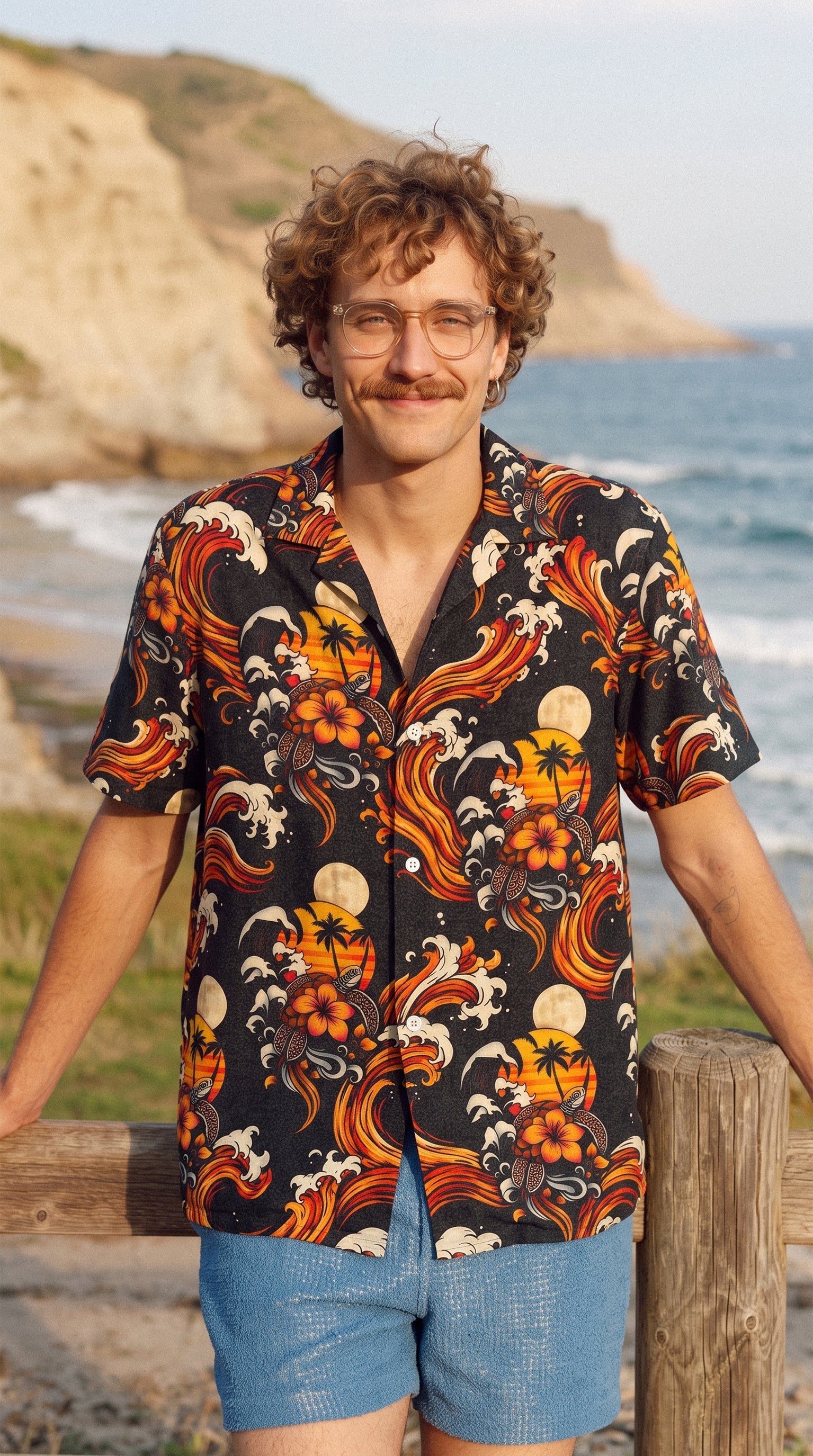 SEA TURTLE SUNSET CAMP SHIRT  - TLTW2906269