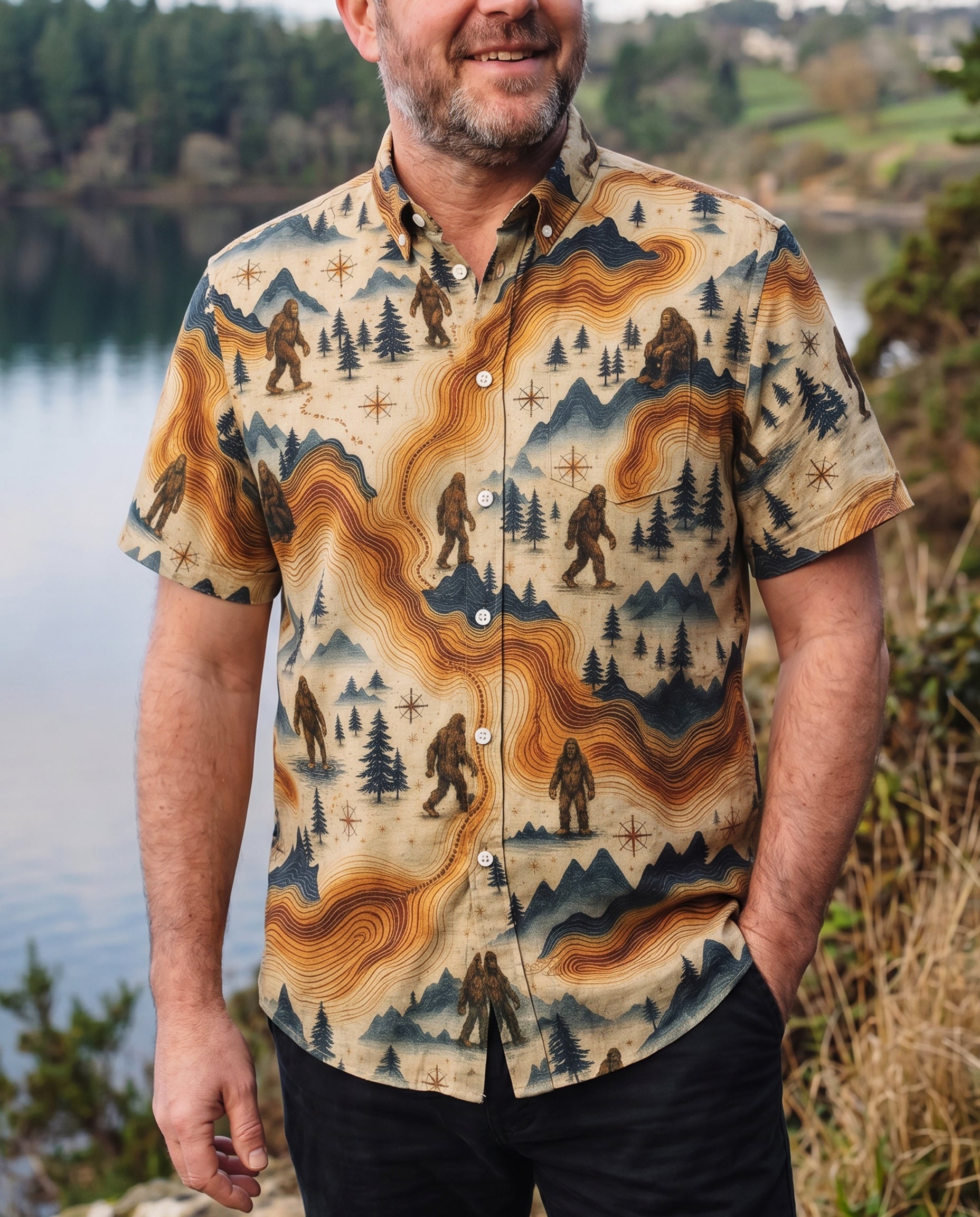 BIGFOOT VINTAGE LANDSCAPE BUTTON-DOWN COLLAR SHIRT   - TLNO3005261