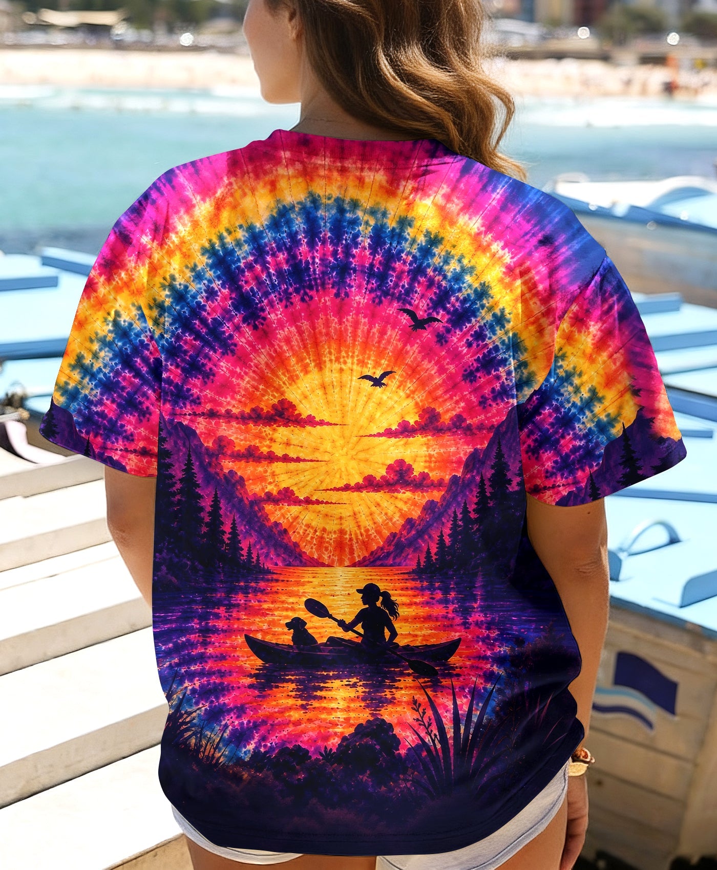 KAYAK LAKE DAY WITH DOG SUNSET ALL OVER PRINT - TLHG1405261